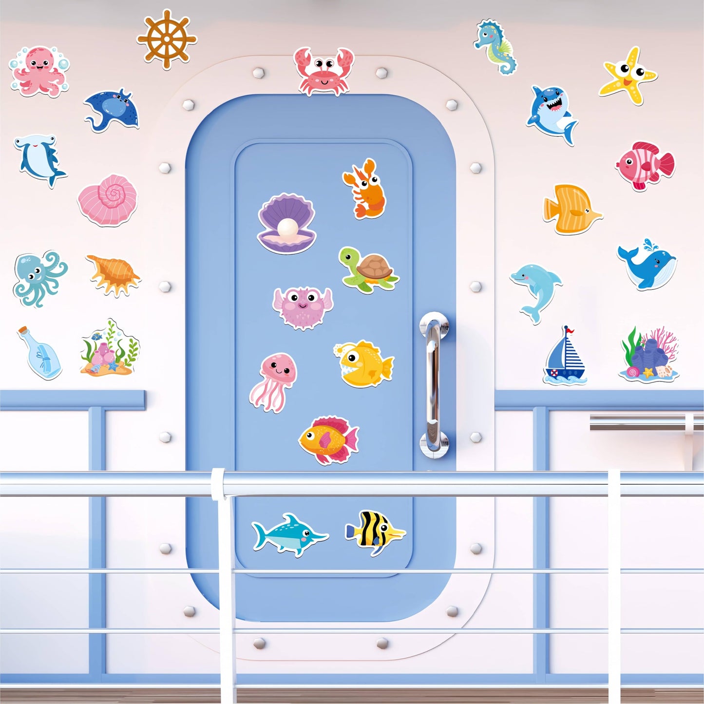 Fecheche Large Size Cute Fridge Magnets for Toddlers, Preschool Spelling Learning Education Refrigerador Magnetic Toy (Ocean 47pcs)