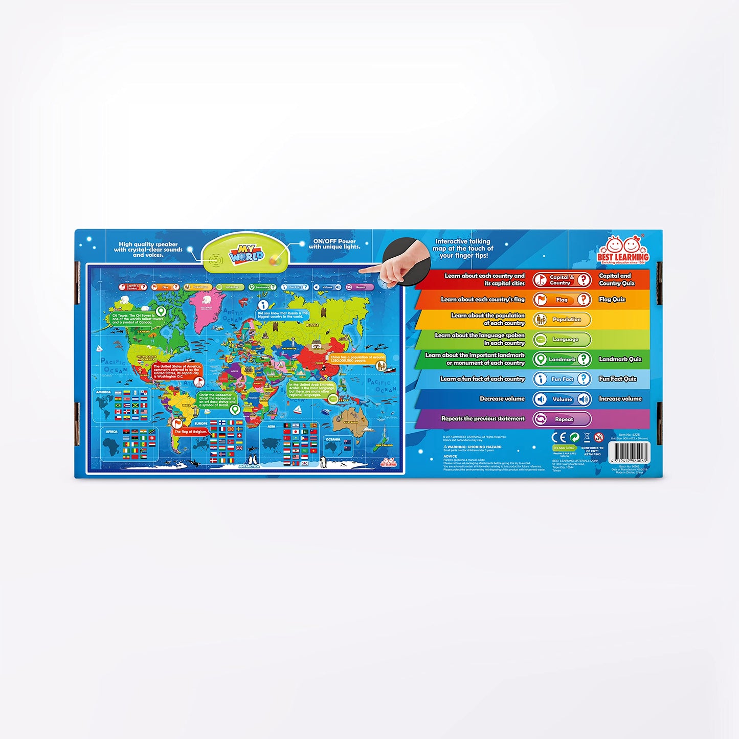 BEST LEARNING i-Poster My World – Interactive Talking World Map for Kids Ages 5-12 to Learn Countries, Flags, and Fun Facts About Our Planet
