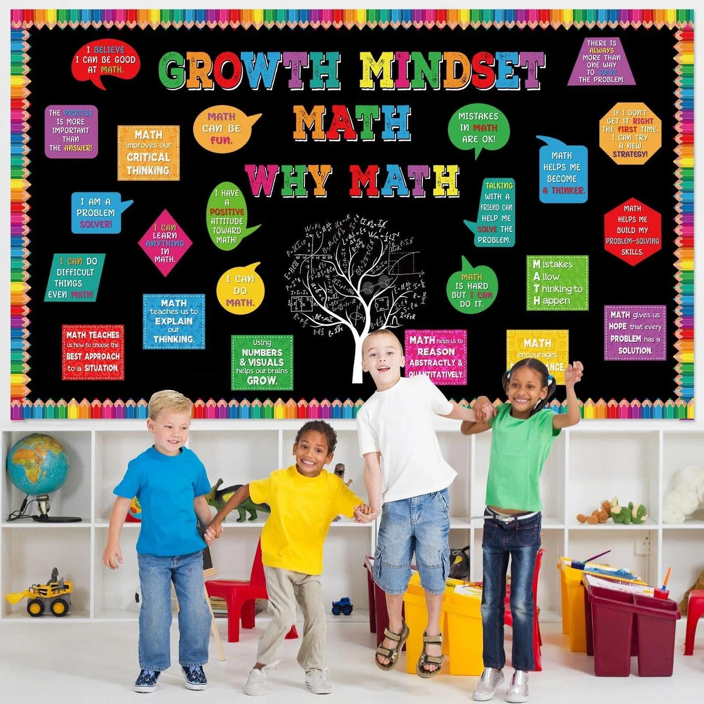 Pajean 68 Pcs Growth Mindset Math Bulletin Board Set Math Inspirational Posters Classroom Decorations for Elementary Middle High School Mathematics Education Posters Teacher Supplies