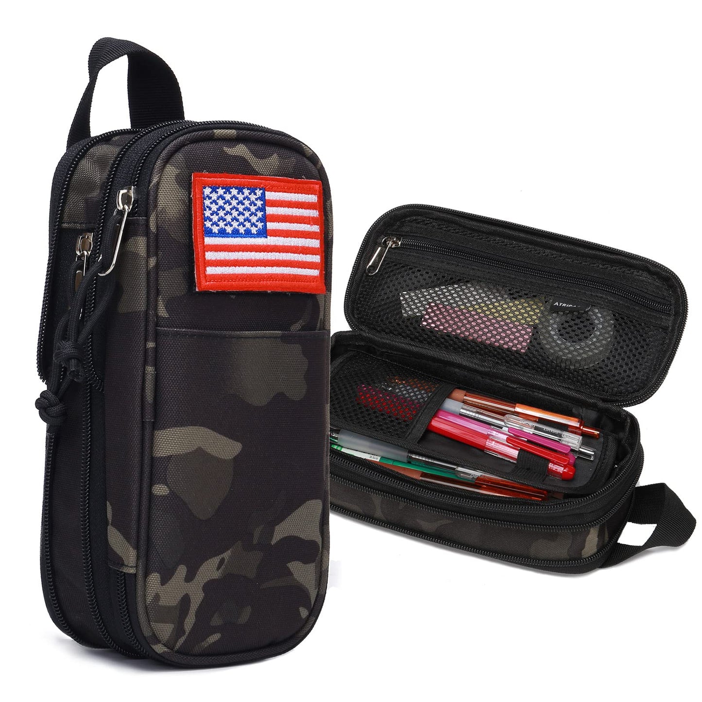 Pencil Case Big Capacity High Large Storage Tactical Small Tool Pouch Bag Marker Pen Case Stationery Bag Travel Holder School College Office Organizer for Kids Men Women Adult Teens (Camo-Black)