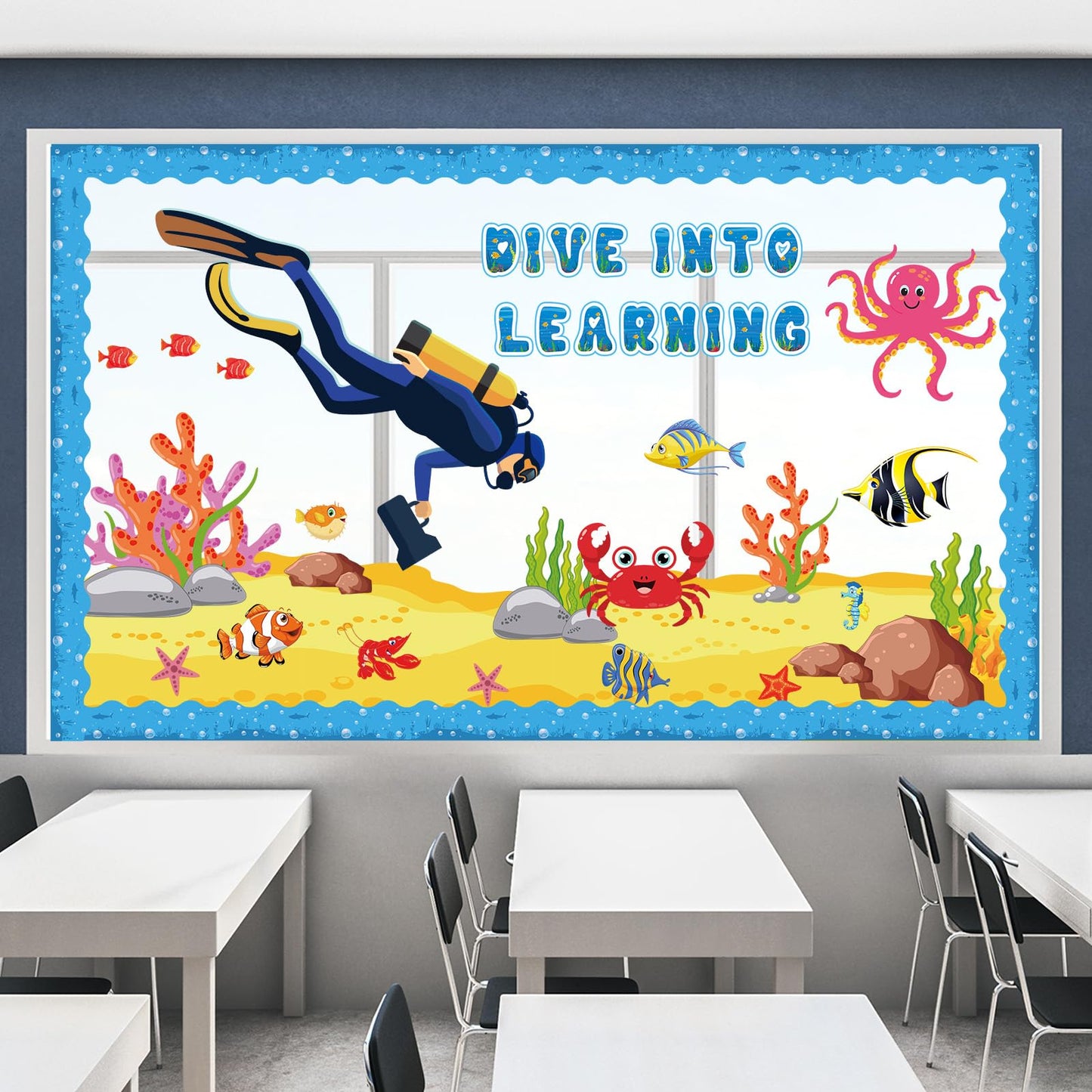 party greeting Ocean Animal Bulletin Board Set Under The Sea Classroom Decoration Summer Dive into Learning Sea Animals Fish Paper Cutouts for Tropical School Chalkboard Wall Decor Supplies