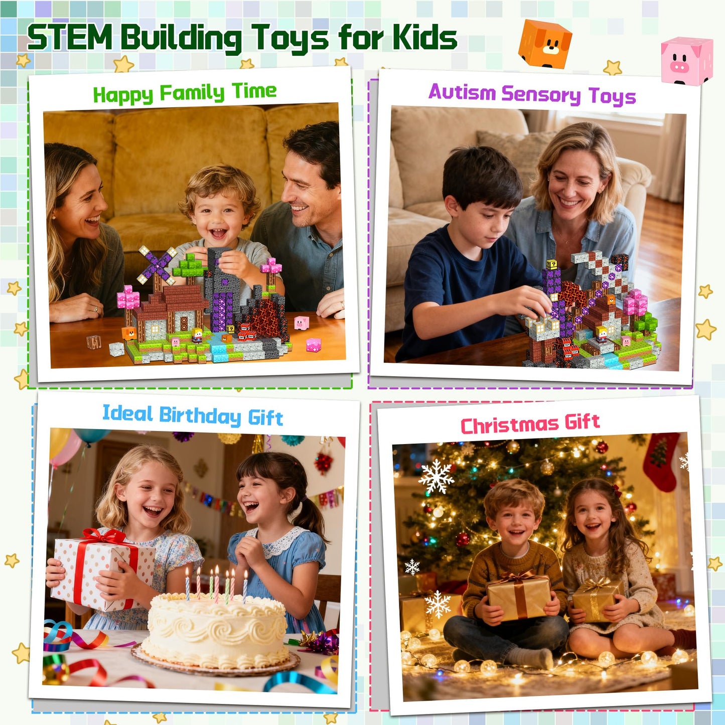 OUGUI 200 PCS Magnetic Blocks Building Block Kids - Magnet Cubes Boy Girl Constructions Toys STEM Montessori Educational Stacking Sensory Toy for Ages 3 4 5 6 7 8 9 10 11 12 Christmas Birthday Gift