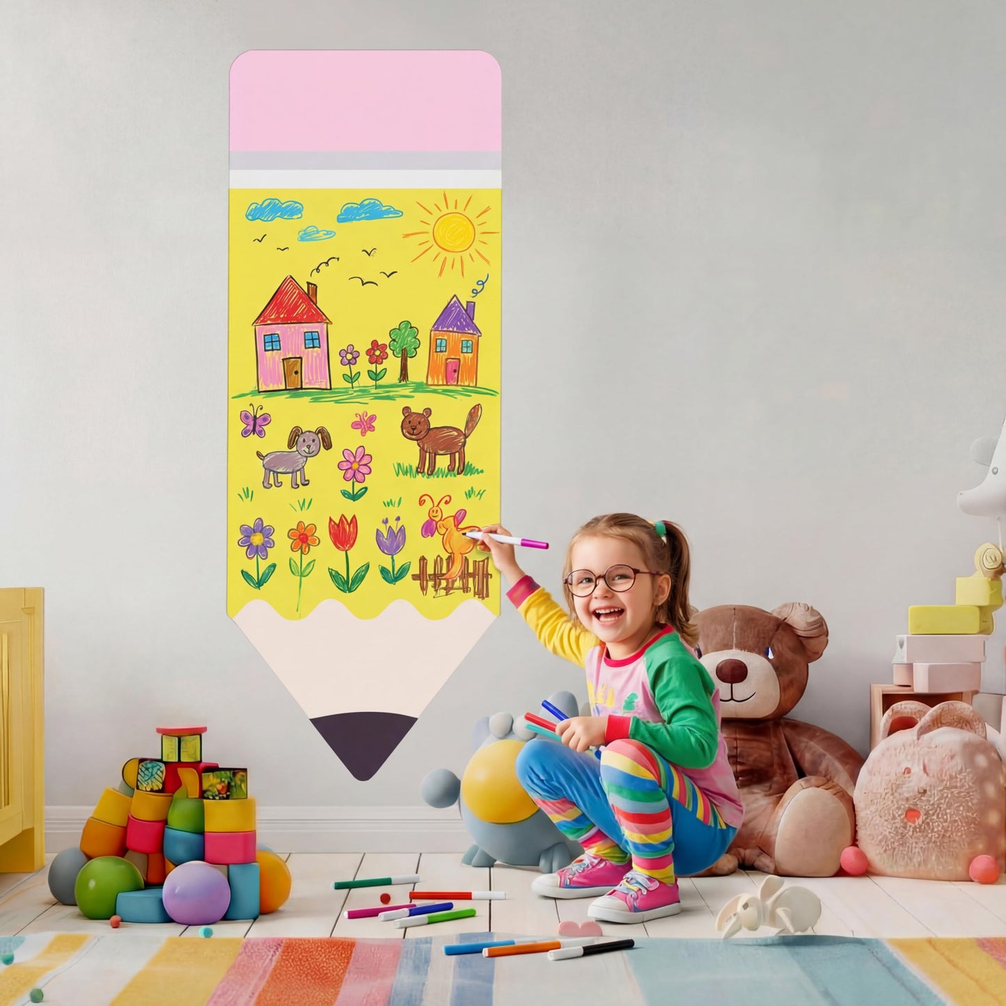 AmazingSpark Magnetic Chalkboard for Wall 39.2" x 15" Pencil Wall Decal Self Adhesive with 26 EVA Magnet Letters and 6 Dry Erase Markers for Kids Playroom, School, Classroom, Home Decor