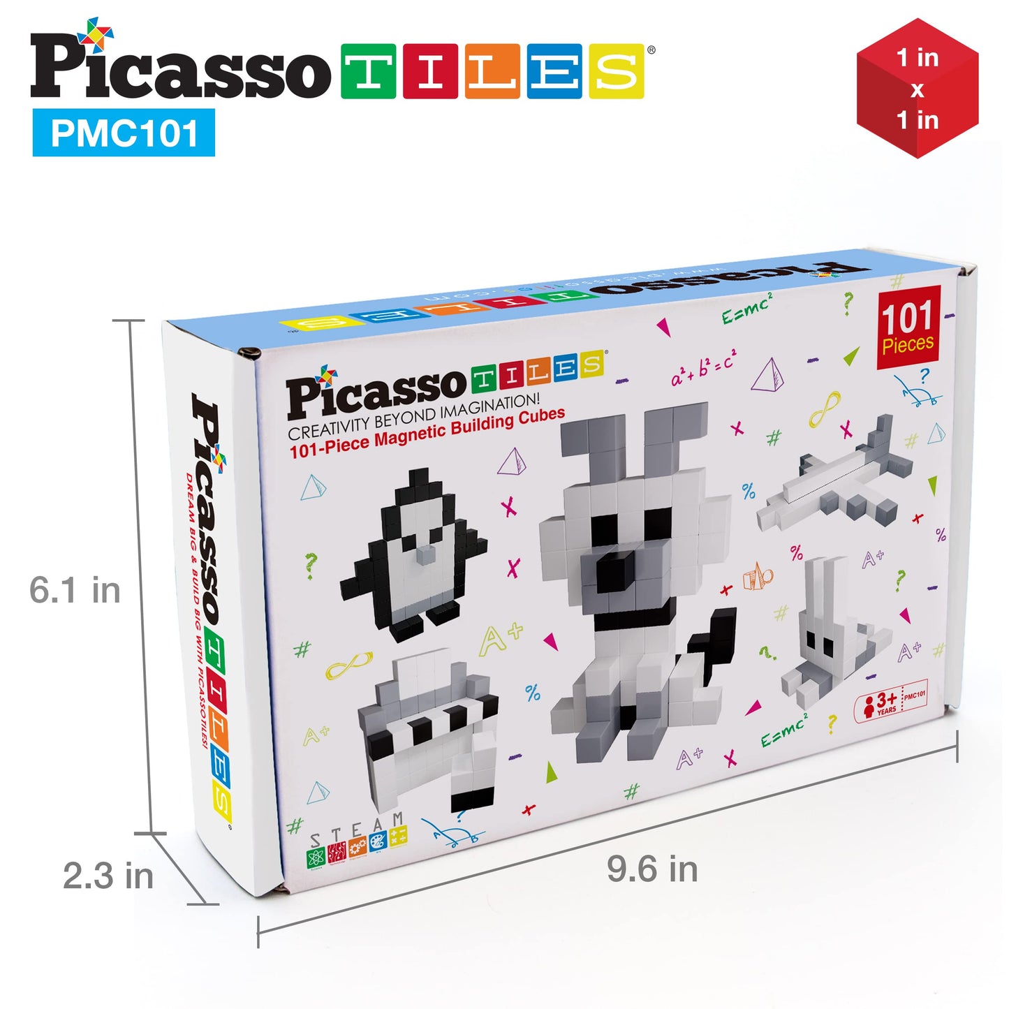 PicassoTiles 101pc Magnetic Puzzle Cube Set Black and White 1 Inch Construction Blocks STEM Educational Toy for Kids Age 3 Plus Sensory Learning Kit with Idea Book for Building and Creativity PMC101
