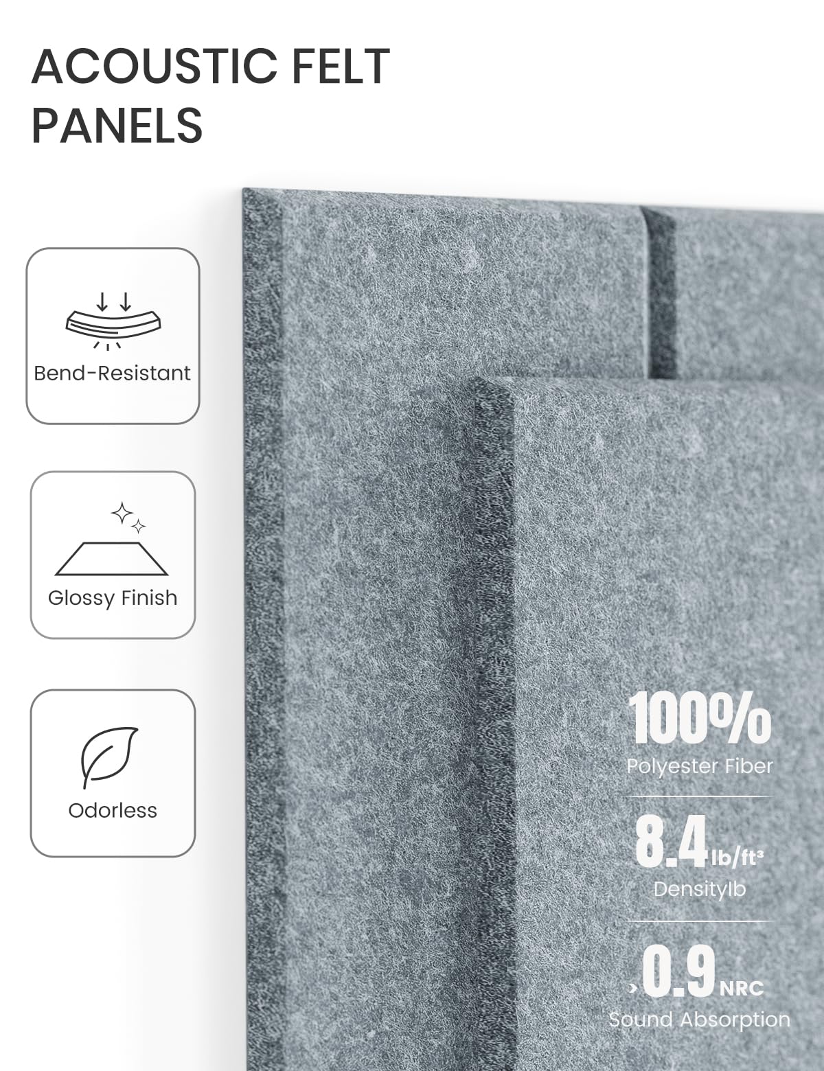 Felt Bulletin Board Tiles -28"x18" with 40 Adhesive Tabs, Cork Board Alternative for Office Decor, Push Pin Board Wall Organizer 6-Pack (Blue Gray)