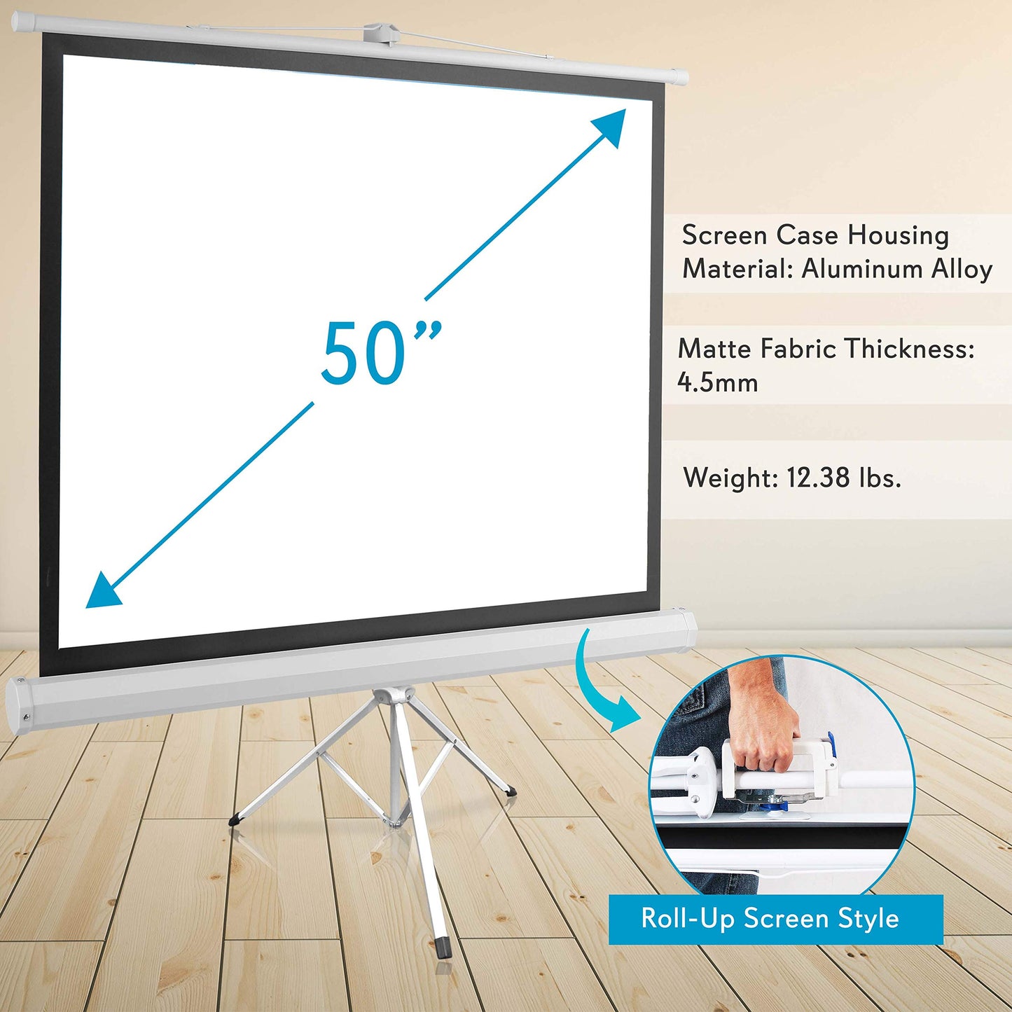 Pyle 50 Inch Portable Projector Screen with Tripod Stand – Lightweight, Durable, Easy Pull Setup Mobile Projection Screen with 4:3 Aspect Ratio, White Matte Fabric for Indoor/Outdoor Use