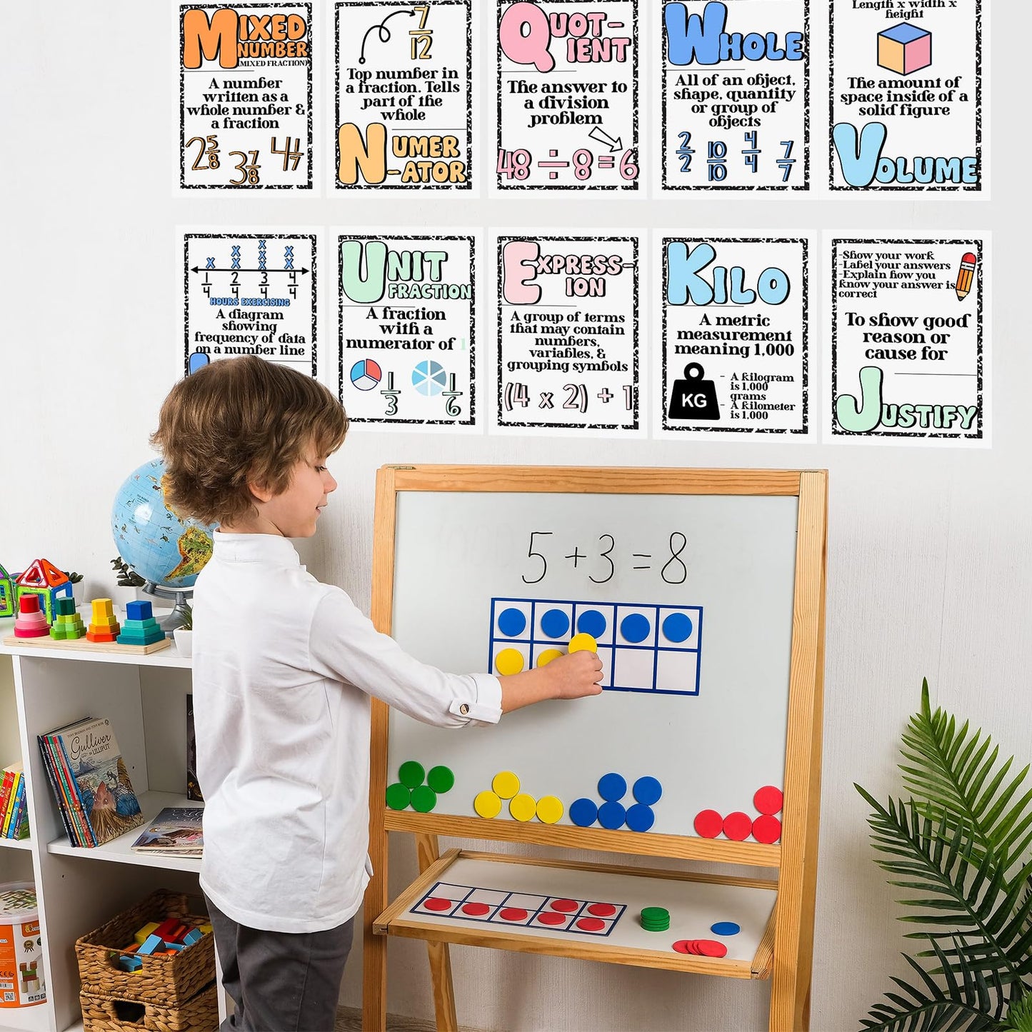 Eaasty 26 Pcs Composition Notebook Math Posters for Elementary School Retro Groovy Classroom Decor Math Alphabet Bulletin Board Classroom Decor for Elementary Teacher Must Haves(Composition Book)