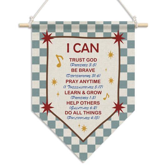 RUKUPA Christian Nursery Inspirational Wall Art Decor, Bible Verse Hanging Pennant Flag, Blue Checkered Religious Motivational Wall Art Poster Hanger for Home Bedroom Kids Room Decor, 11x15 Inch