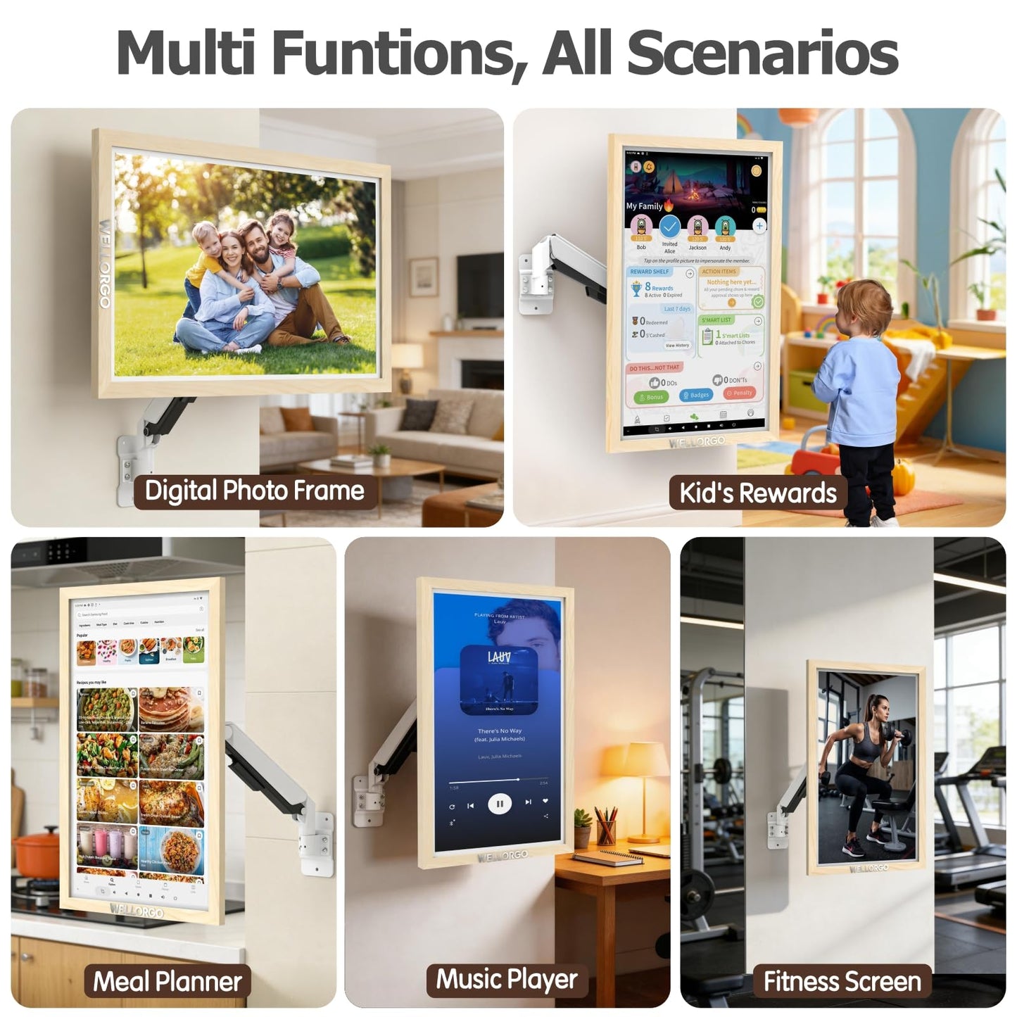 Wellorgo 32" Digital Calendar, Electronic Smart Calendar for wall, Large Family Daily Planner/Chores Chart for Kids, Touch Screen with Remote, Streaming Apps, Adjustable Wall Mount & Picture Frame