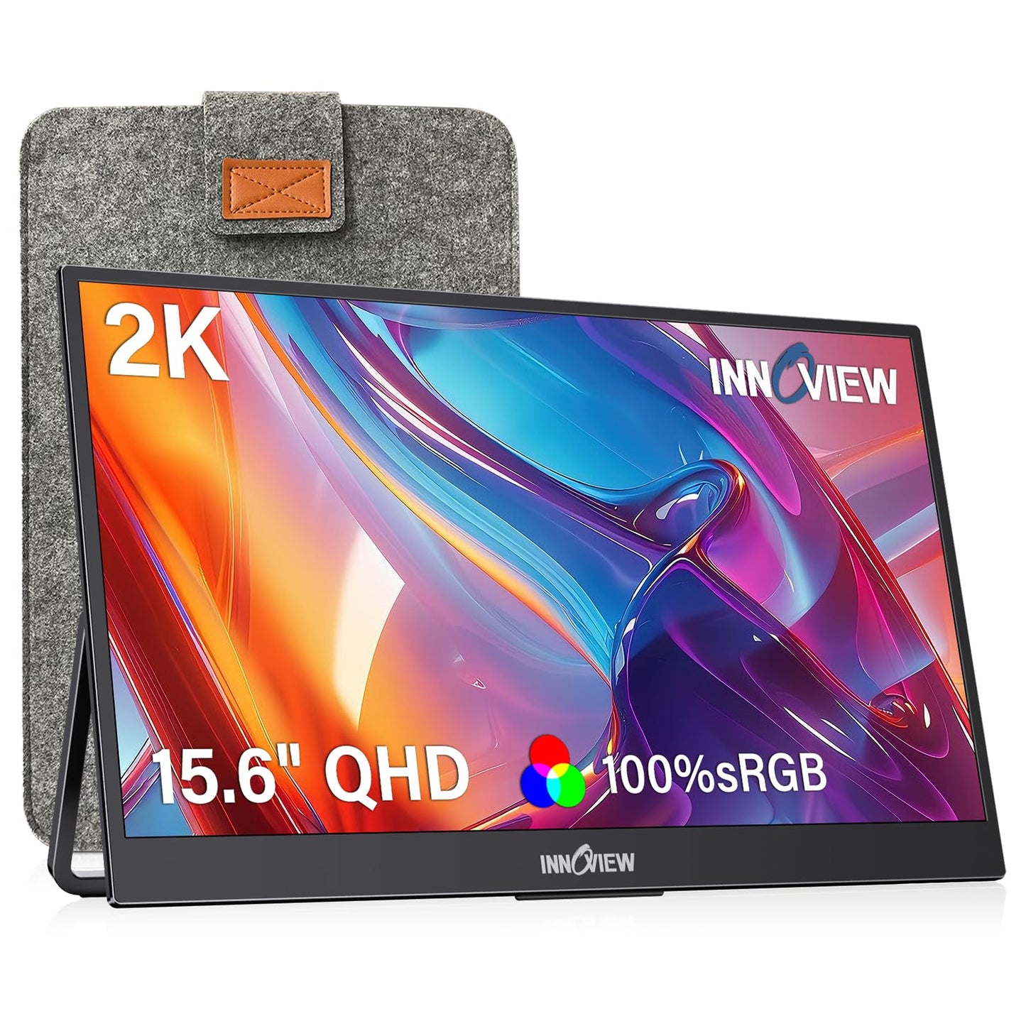 InnoView 2K Portable Monitor 15.6" QHD 100% sRGB, Built-in 180° Adjustable Stand Travel Monitor USB C Standard HDMI Ultra-Slim Portable Monitor for Laptop MacBook Phone PS5 Xbox Switch