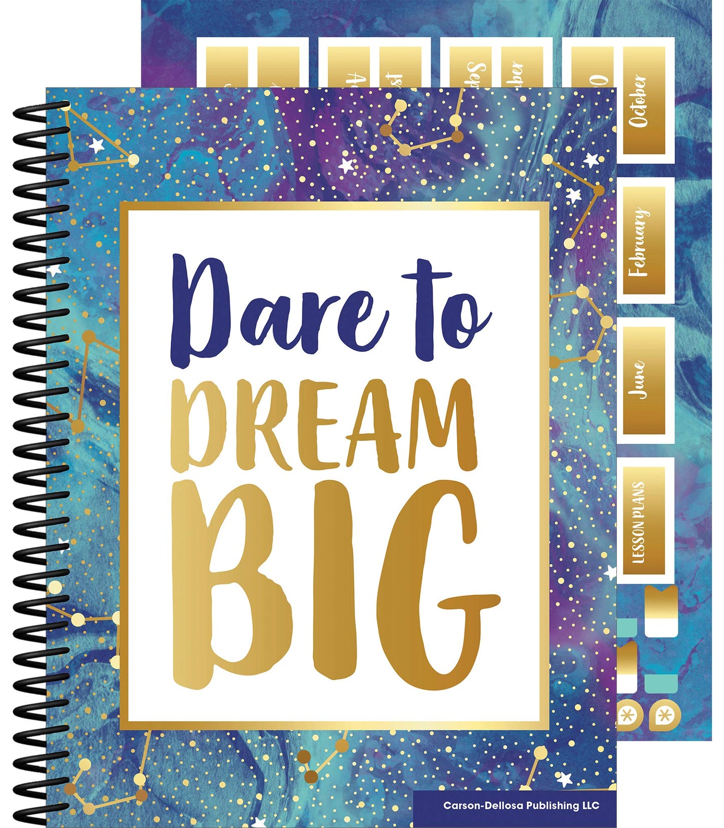 Carson Dellosa Galaxy Teacher Planner, 8" x 11" Space Theme Spiral Bound Lesson Plan Book With Stickers, Checklist, Notes, School Supplies for Classroom Organization