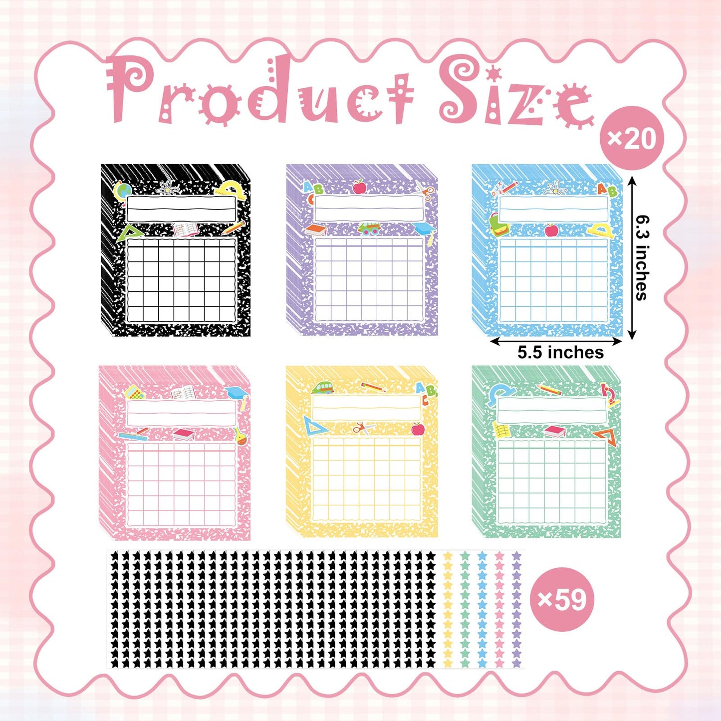Sabary 120 Pack Composition Incentive Charts for Classroom with 59 Sheets 4248 Pcs Star Incentive Chart Stickers for Students Writing Achievement Progress Tracking Home Behavior Positive Reinforcement