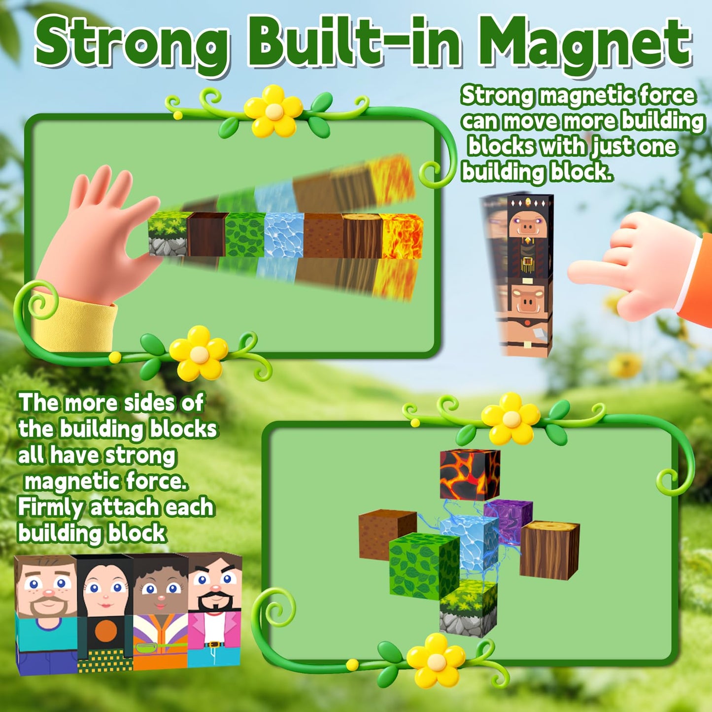 200 PCS 0.8in Magnetic Blocks ,Magnetic Building Cubes, Build 11 unique characters Adventure World Set,Stacking Magnets, STEM Sensory Toys for Ages 3+ Toddlers Kids Girl Boys Birthday Party Gifts
