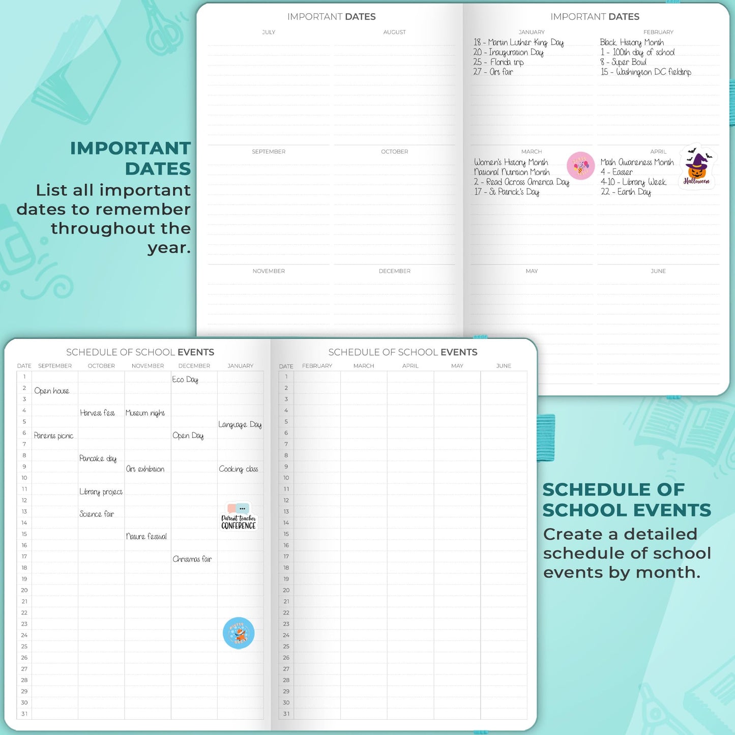 Clever Fox Teacher Planner – School Year Planner with Calendars & Lesson Plans – Teacher Plan Book for Classroom & Homeschool Organization - Undated, 7x10″, Hardcover (Turquoise)