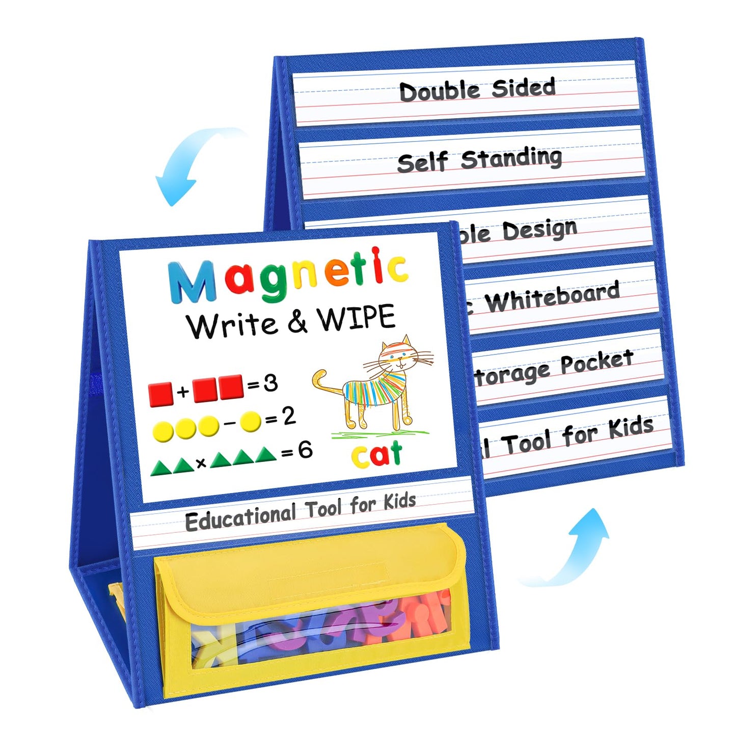 EAMAY Magnetic Desktop Tabletop Stands Pocket Chart Foldable Small Dry Erase Board Classroom Tool for Kids Education (12W*15L, Magnetic)