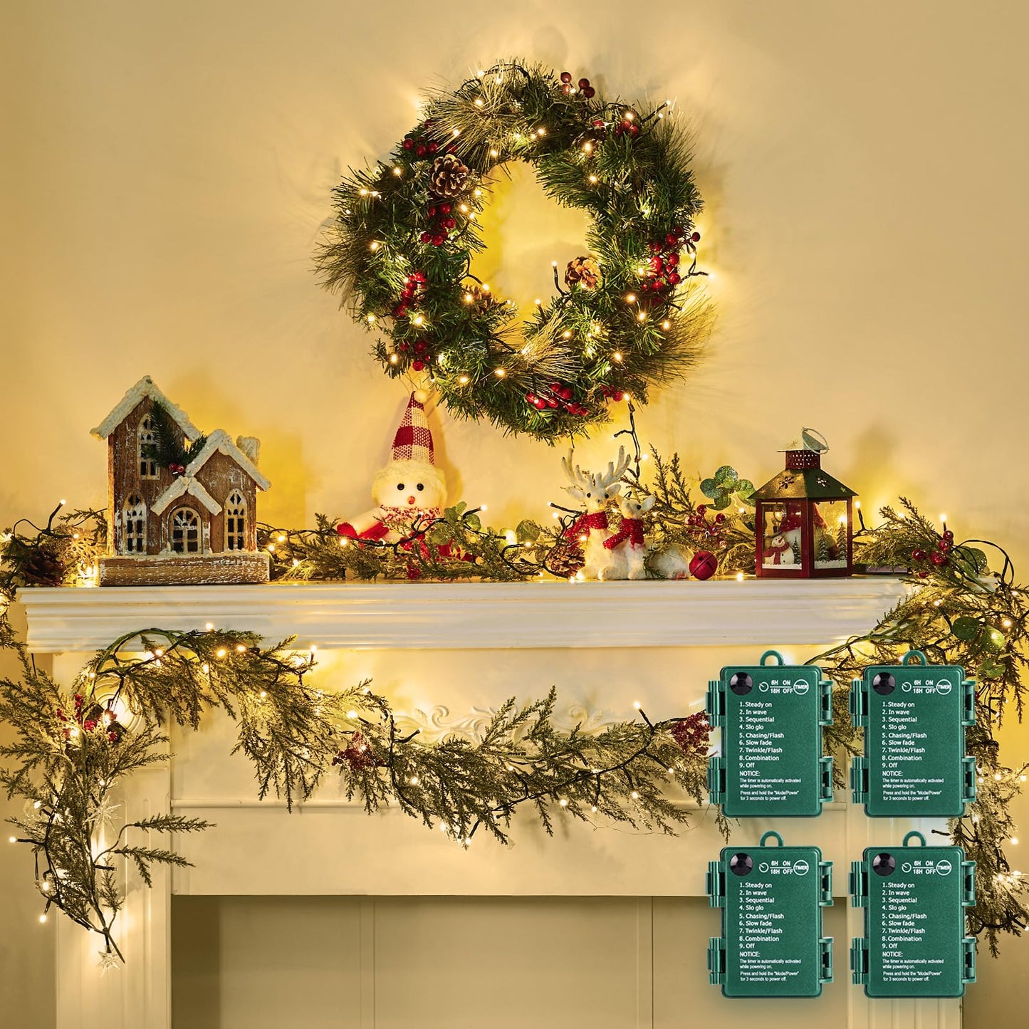 Minetom Christmas Cluster Lights, 10Ft 120 LED, Waterproof Twinkle, 4 Pack, Warm White