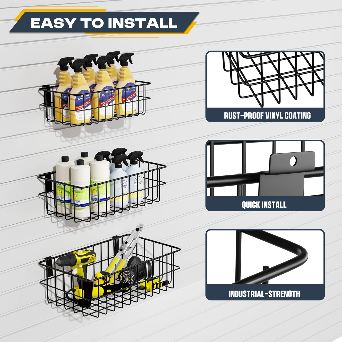 35Pcs Slatwall Accessories Kit, with Slatwall Hooks, Baskets, Shelves, Bins, Heavy Duty Slat Wall Accessory for Garage Organization, Workshop & Utility Room