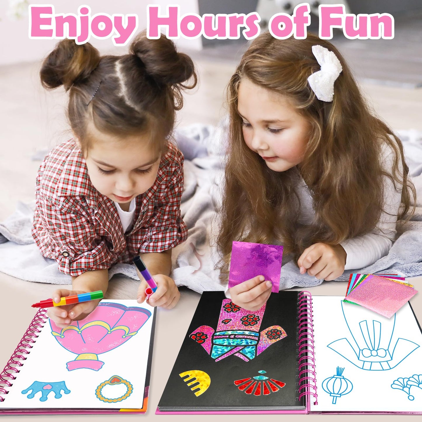 FUNNYB&G Foil Art Craft Kit for Girls 4-10 Years Old: Mess-Free & No-Glue, Create 16 Sparkly Dress Up Pictures – Perfect Travel Toy & Birthday Gift for Kids (Dress Up)