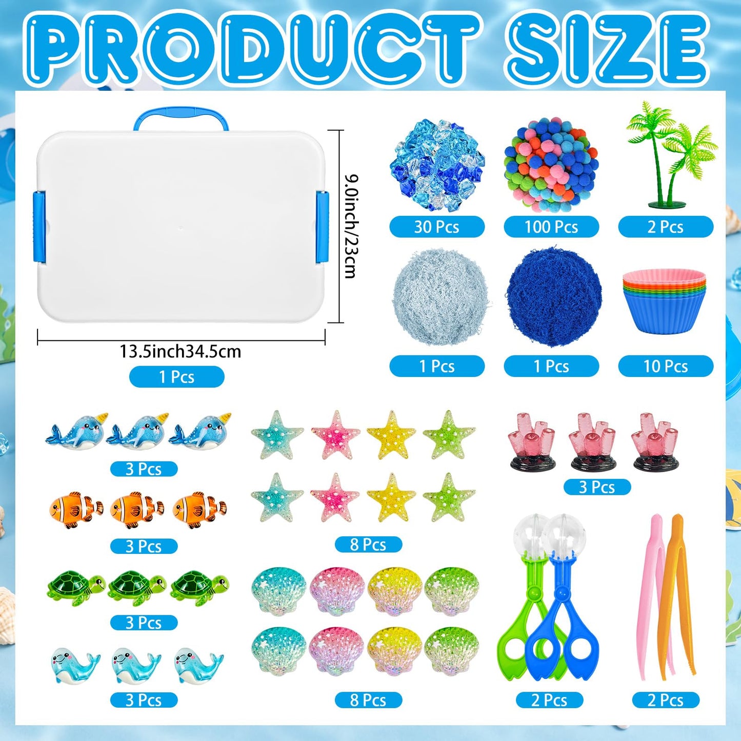 Cinrobiye 170 Pcs Ocean Animals Sensory Bin Fillers Set with Storage Box, Sea Animals, Shells, Sea Stars and Under The Sea Accessories for Picnic Sensory Bins, Classroom Activities, Home Projects