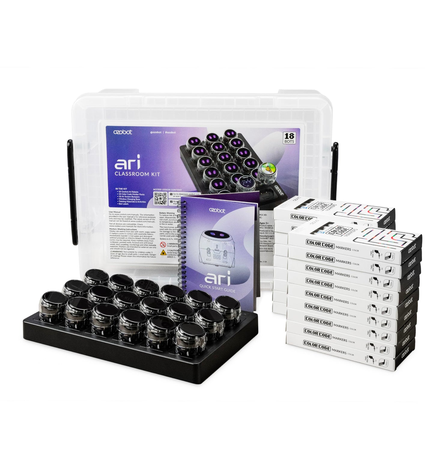 Ozobot Ari Classroom Kit (18 Bots) | Interactive Learning Robot with Touch Screen, ToF Sensor, Accelerometer, Gyroscope, and AI Integration | Hands-On STEM Education for Classrooms and Homeschool