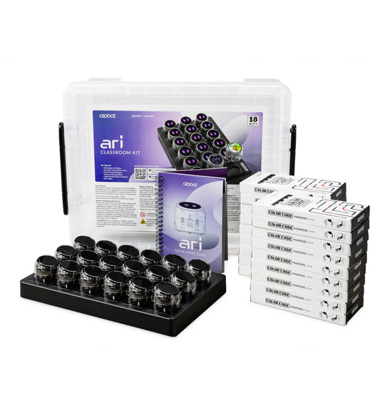 Ozobot Ari Classroom Kit (18 Bots) | Interactive Learning Robot with Touch Screen, ToF Sensor, Accelerometer, Gyroscope, and AI Integration | Hands-On STEM Education for Classrooms and Homeschool