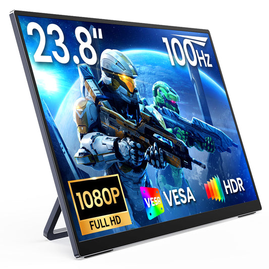 MNN 23.8'' Portable Monitor 100Hz 1080P IPS, Ultra Slim Metal Body with Built-in Kickstand & Dual Speakers, USB-C HDMI External Display for Laptop PC Phone PS5 Xbox Switch, Home Office Gaming Monitor