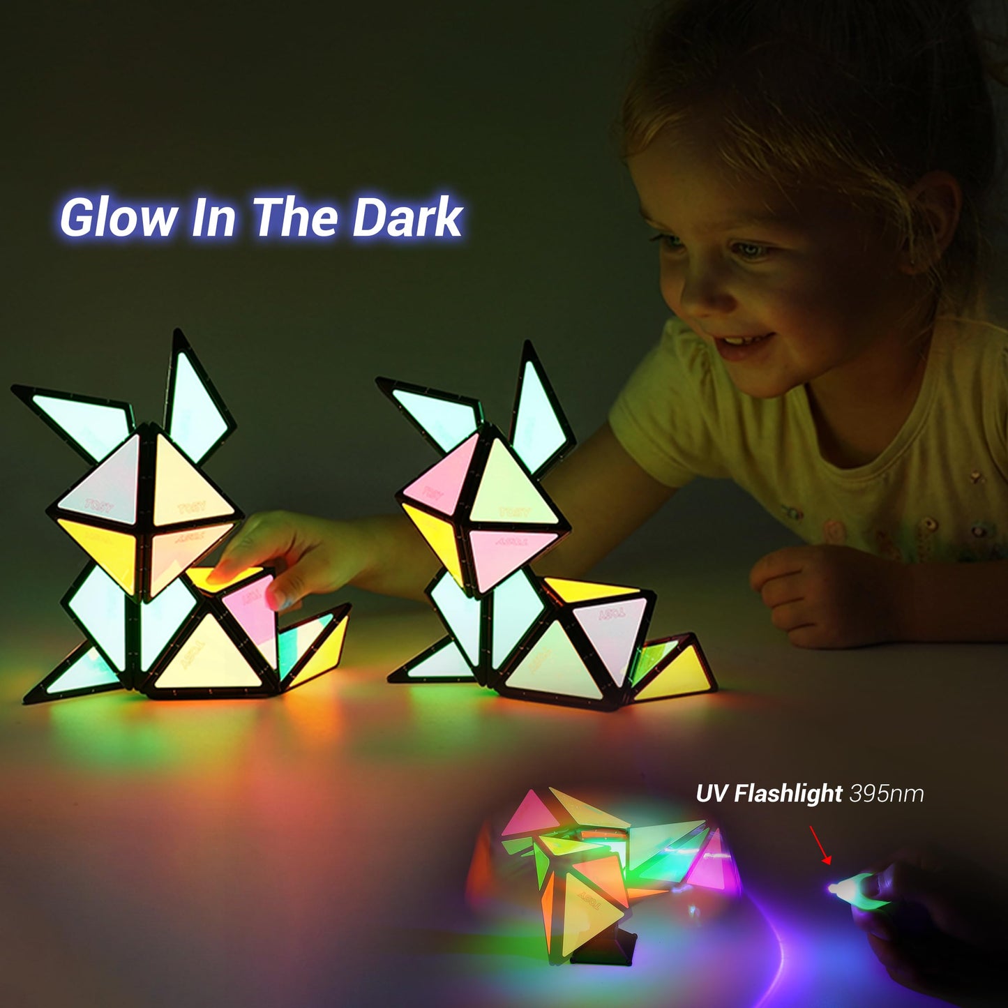 TOSY Magnet Pyramid - 1 Fidget Cube Transforms into 1 Billion Shapes, 243 Rare Earth Magnets, Glowing, Holographic Design, Spinner Accessory, Gift for Christmas Birthday (Set of 1 Stone 1 Glow)