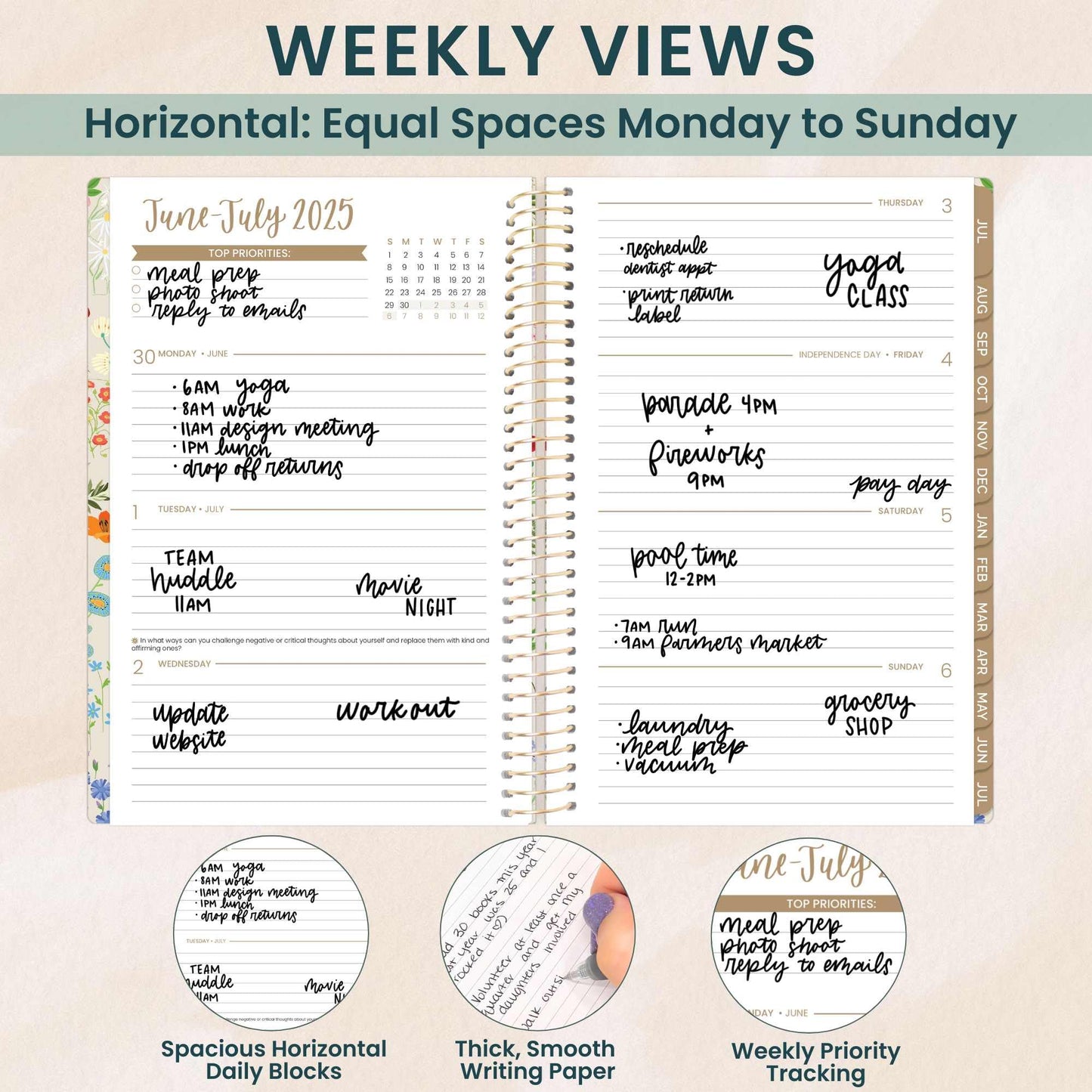 bloom daily planners 2025-2026 Academic Year Pocket Planner (July 2025 - July 2026) - 4” x 6” MINI Weekly Monthly Agenda Organizer & Calendar Book - Garden Party, Beige