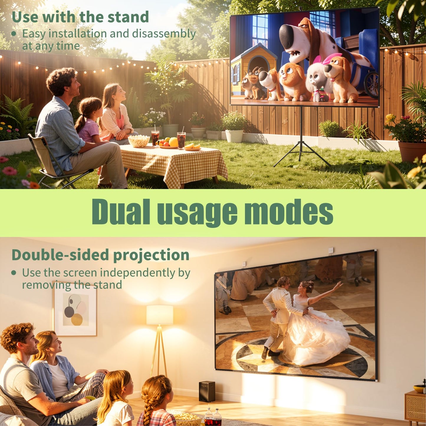 AAJK 60in Projector Screen with Stand,Portable 16:9 4K HD Indoor Outdoor Projection Screen with Wrinkle-Free Design, Ideal for Home Theater and Backyard Cinema – Includes Carry Bag (60IN) (60)
