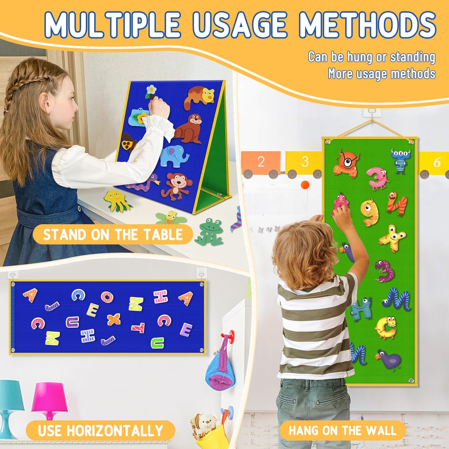 AKAYOK Foldable Felt Board for Toddlers, Double-Sided Flannel Boards Stories for Preschool Learning, Interactive Storytelling & Play, 33" x 12" Portable Felt Letter Board for Home & Classroom Use