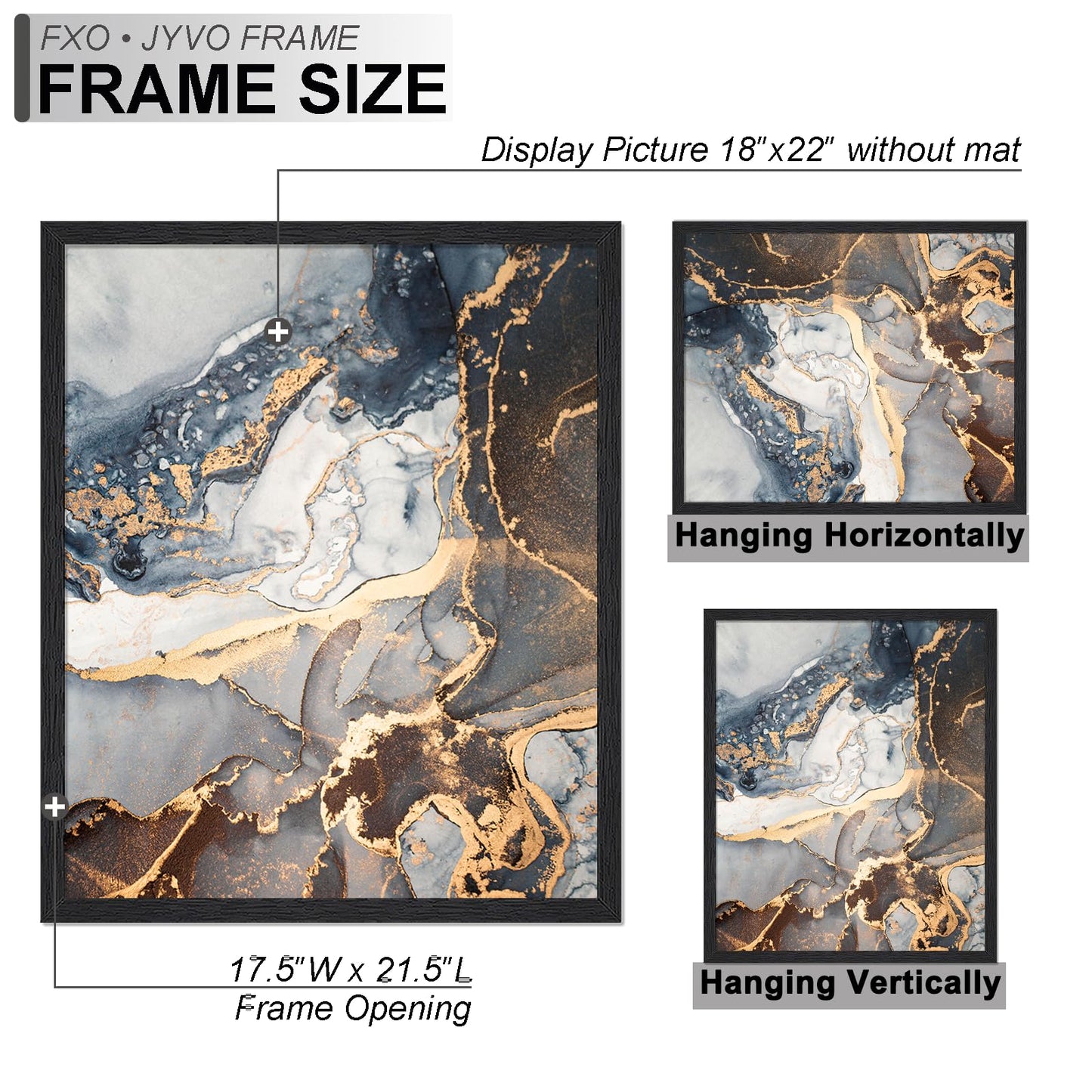 Fxojyvo Engineered Wood 18x22 Picture Frame Set of 3, Black Frame for 18 x 22 Inch Picture Poster Photo, Light Weight 18 by 22 Frame with Wood-grain for Wall - 3 Pack/Black/18 x22