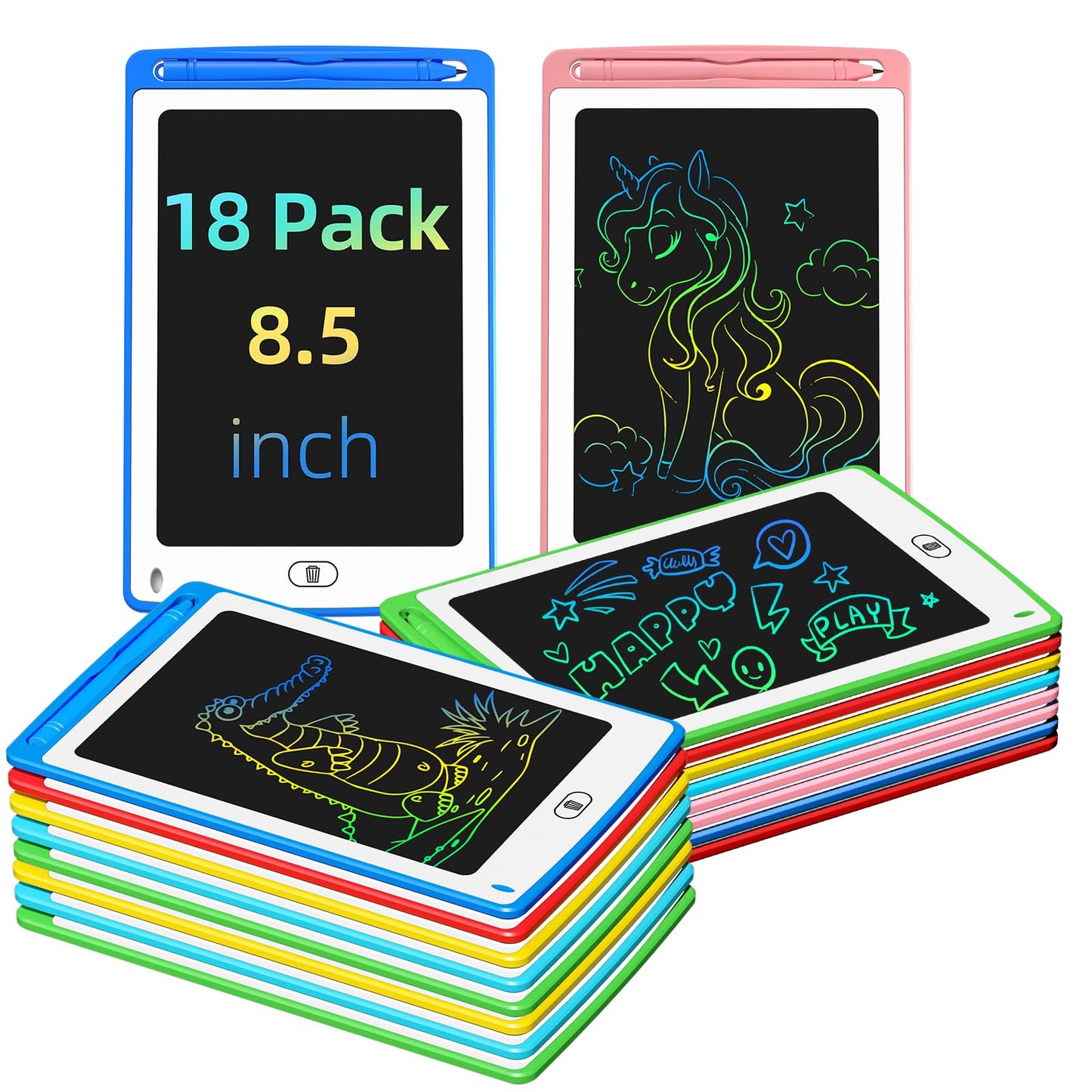 LCD Writing Tablet for Kids, 8.5 Inch Colorful Doodle Board Drawing Tablet, Educational Learning Toys Birthday Gifts for Kids Age 3 4 5 6 7 8 (18 Pack)