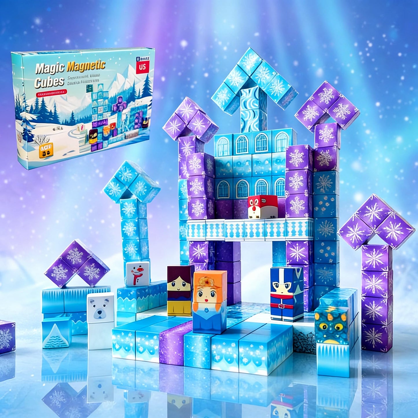 uMadeUs Magnetic Blocks Building Set - Puzzle Cubes as STEM Toys for Kids - Toddlers Sensory Construction Tiles - Ages 3+ Creative Educational Games for Boys and Girls - Frozen 100pc Blocks