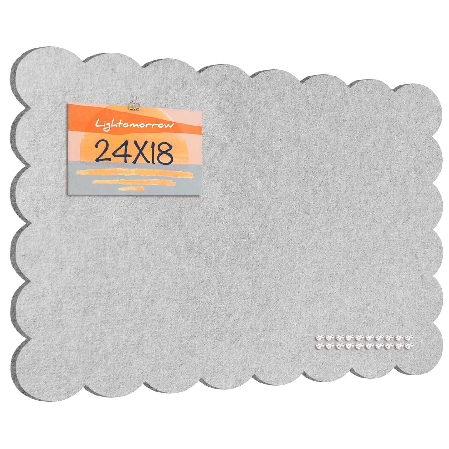 Lightomorrow Scalloped Bulletin Board, 24 x 18 Inches Felt Pin Board - Decorative Cork Alternative for Wall, Foldable Picture Self-Adhesive Vision Prayer Board with 20 Pushpins - Light Gray