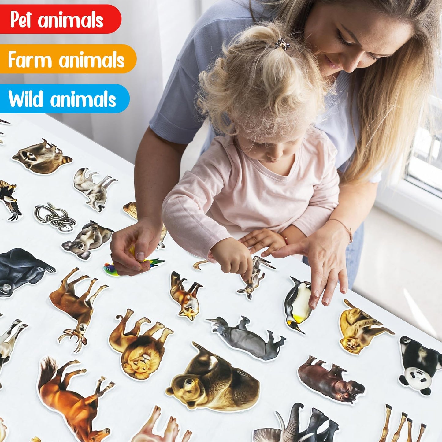 PENGFULL Felt Animals Learning Pieces,50 Wild and Farm Animal with Word Pieces for Felt Flannel Board, Montessori and Sensory Toys for 3-8 Toddlers for Kindergarten,Preschool,Toddlers