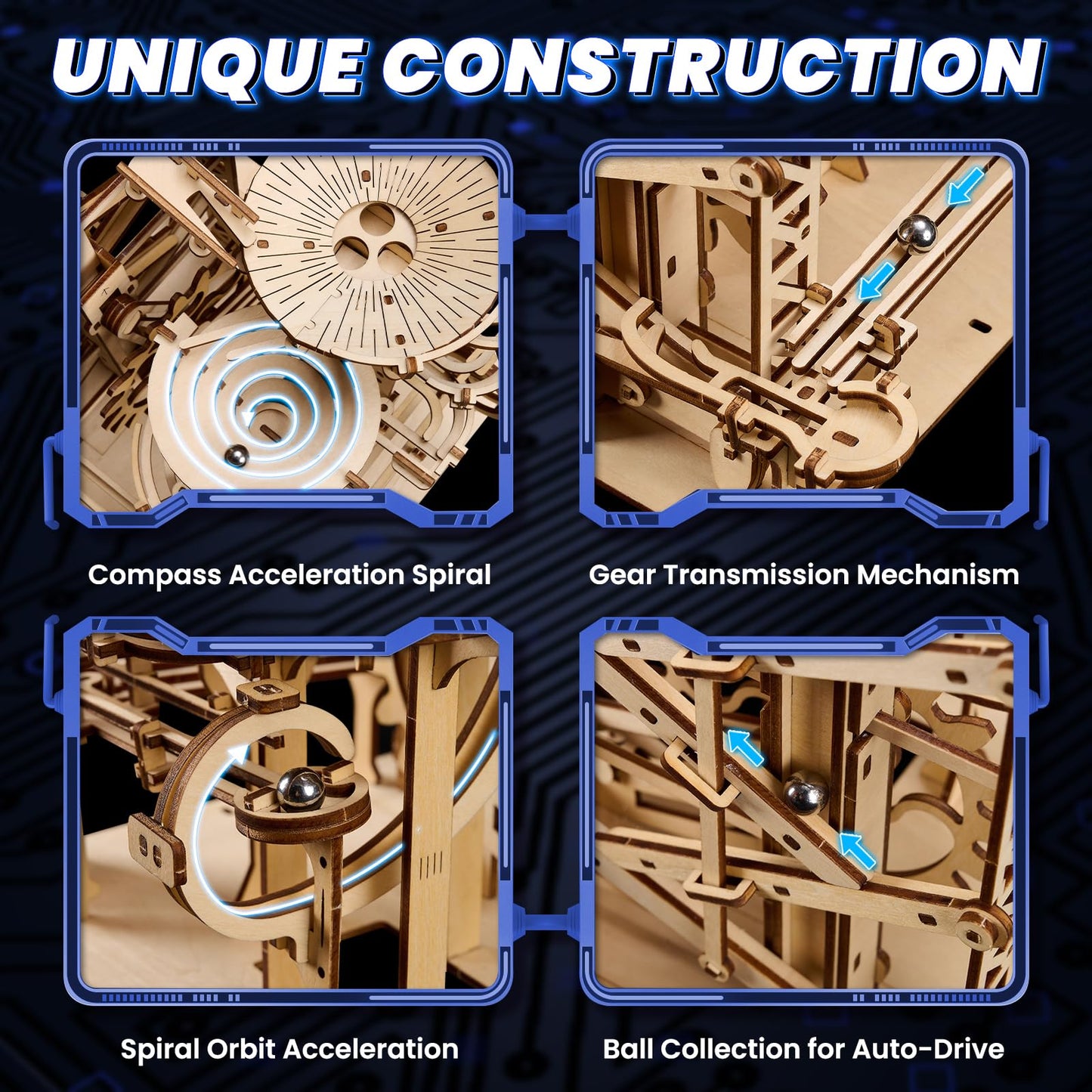 Uplike 3D Wooden Puzzles for Adults: 330 pcs 3D Mechanical Wood Marble Run with Roller Coaster Model Kit for Brian Teaser to Build - Christmas Hobbies Craft Kits Puzzles for Adults Home Decor Gifts