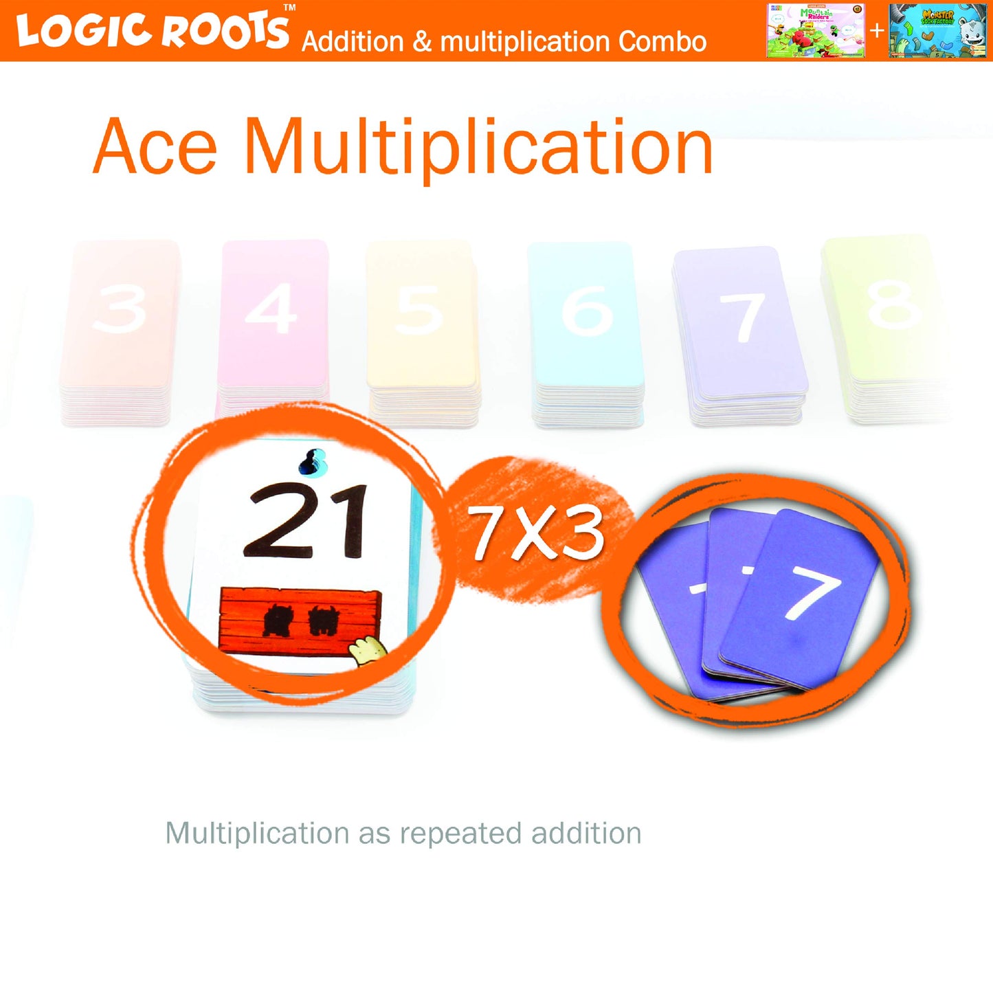 Logic Roots Two Math Games for Kids - Learn Addition, Subtraction, and Multiplication Table | Educational Games for Kids 5 and up for Kids (Monster Sock Factory + Moutain Raiders)