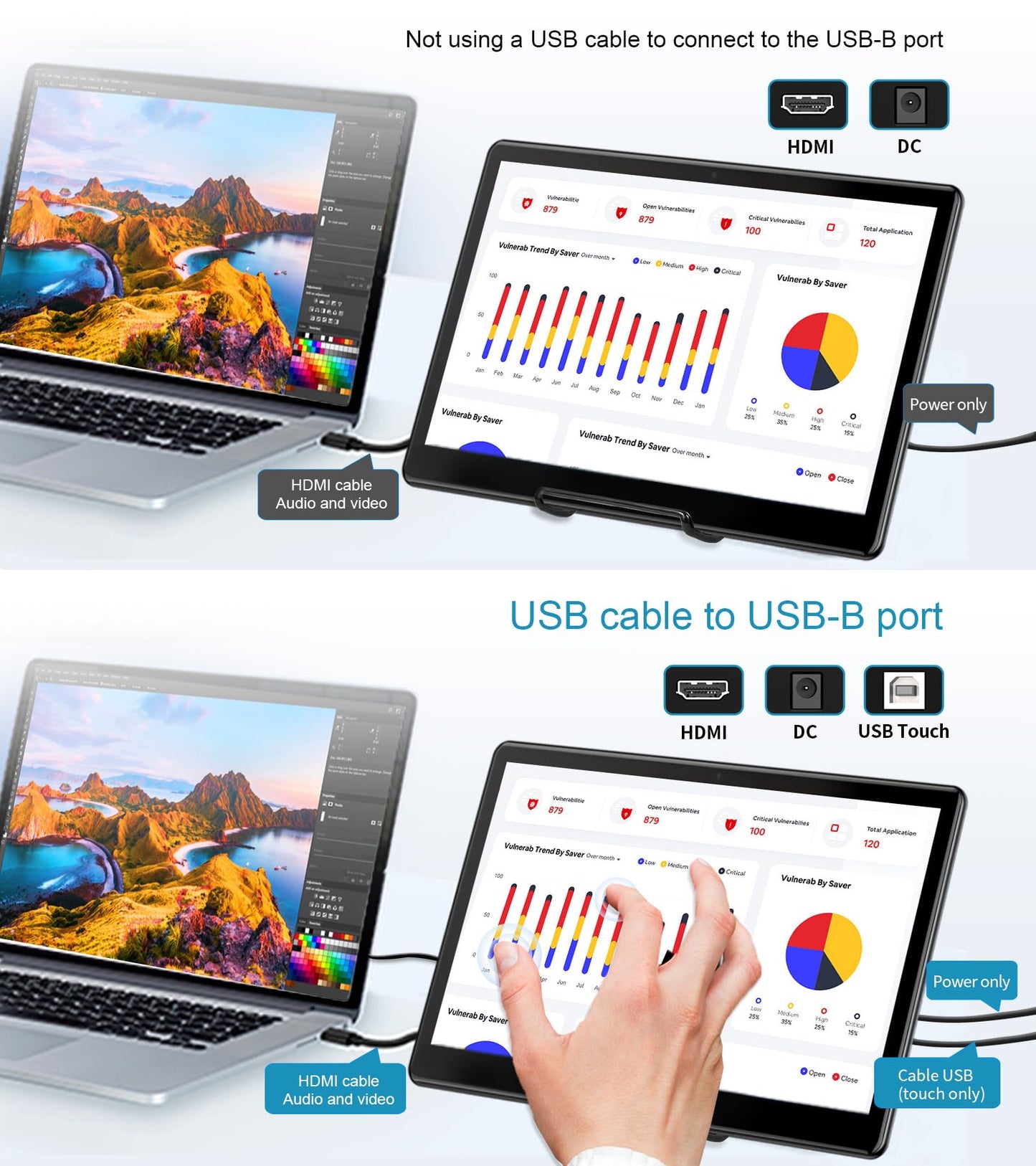 15.6" Portable Touchscreen Monitor, FHD 1920×1080 IPS Ra Pi Touch Screen Monitor for Laptop HDMI VGA DVI 10-Point Touchable Display VESA 75x75 Mountable for Laptops PC Pi POS Kiosk Home Industrial