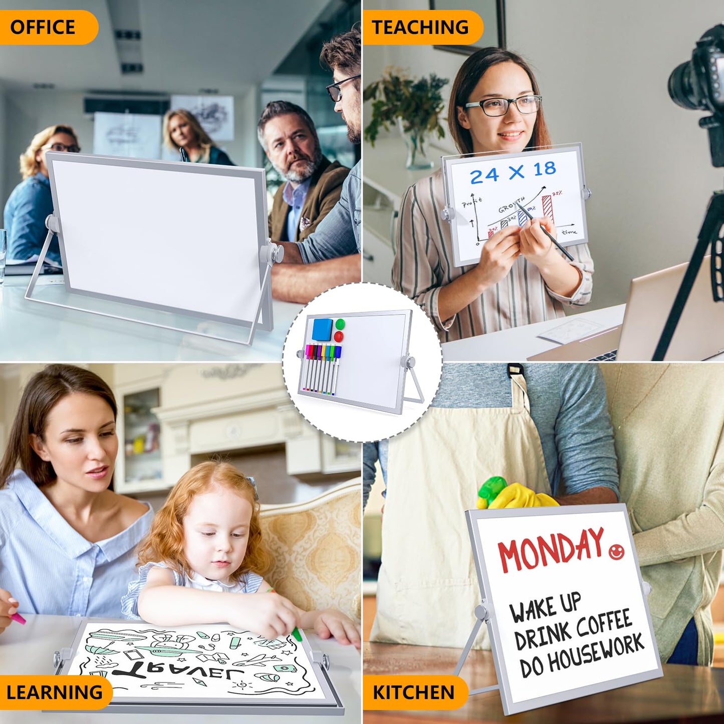 Laokiiy Small Dry Erase White Board, Magnetic Desktop Whiteboard with Stand, Dry Eease Board Mini Easel Double Sided on Table Top with Holder for Kids Drawing, Teacher Instruction