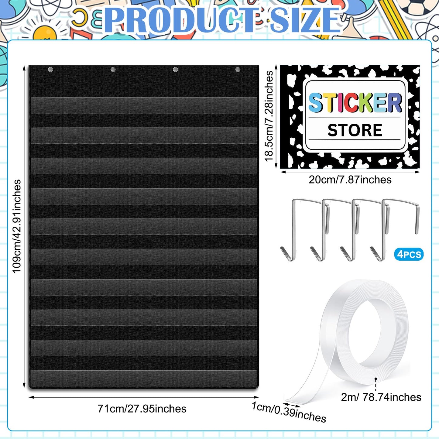 Eaasty Sticker Store for Classroom 28 x 43'' Hanging Display Organizer Sign Holder and Reward Storage Rack for Homeschool Teachers Teaching Supplies Reward Stickers Not Included
