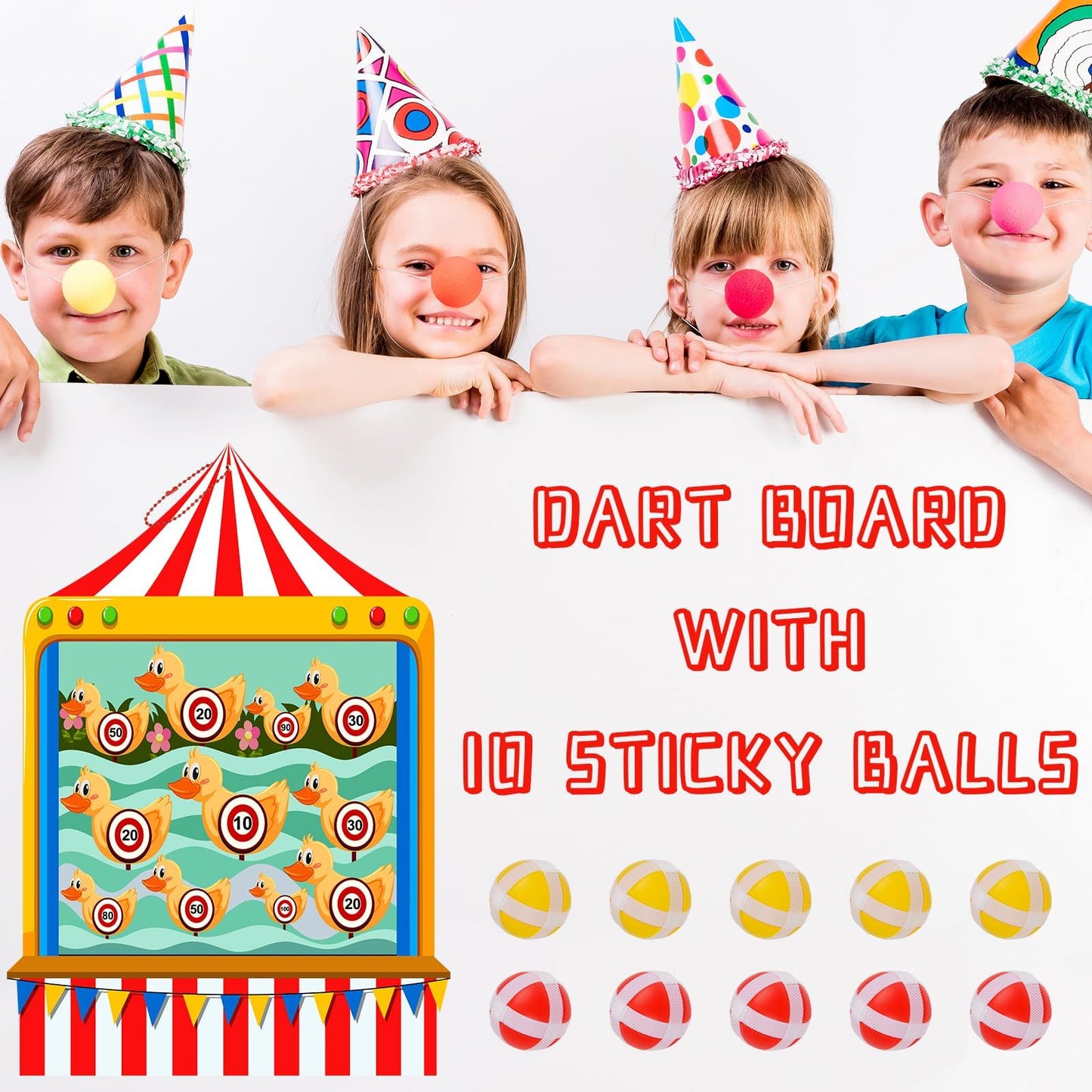 Qumenan Carnival Games for Kids - Dart Board with 10 Sticky Balls Felt Carnival Theme Party Decorations for Indoor Outdoor Activities Circus Birthday Party Decoration Supply Set (19.7x13.8 Inches)