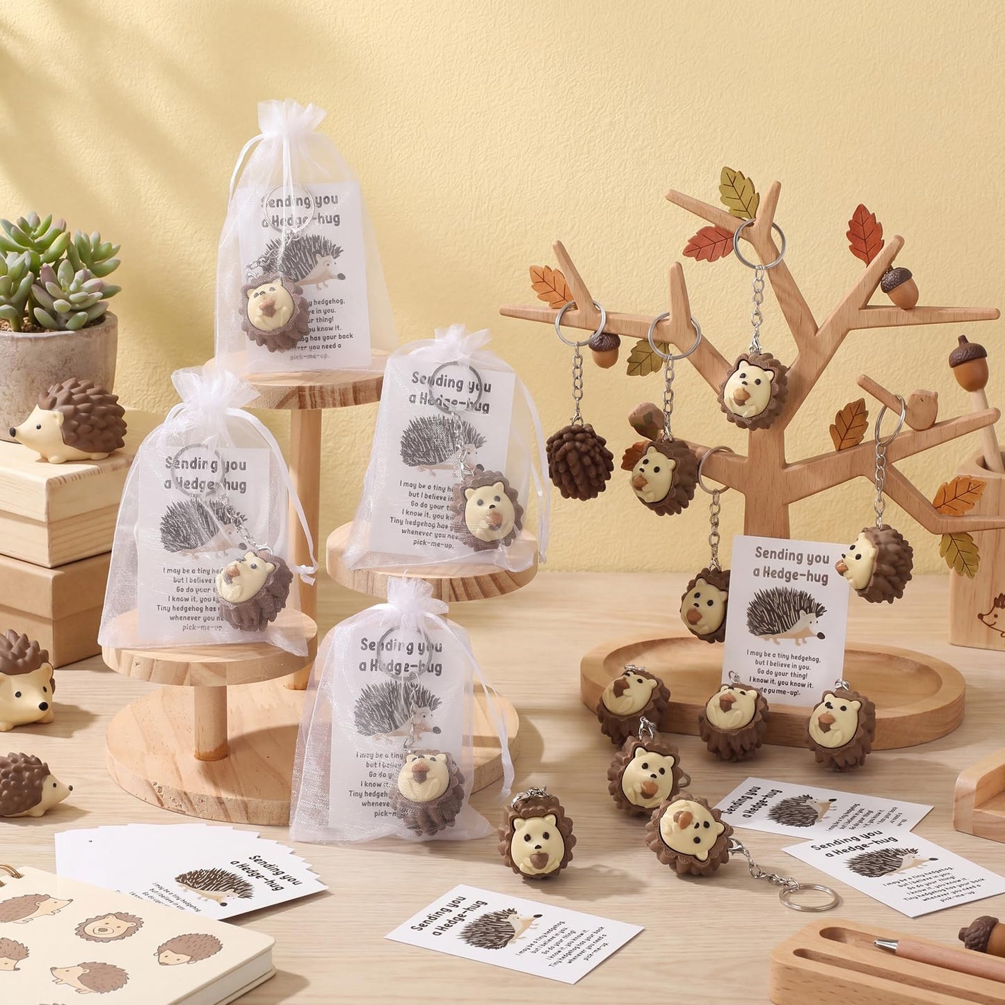 Gerrii 24 Sets 3D Hedgehog Fidget Keychains with Inspirational Cards Bulk 3D Hedgehog Press Stress Relief Sensory Keychain Gifts Employee Appreciation Positive Gifts for Coworkers Teacher