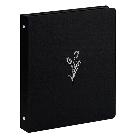 Premium Linen 3 Ring Binder 1 Inch - Decorative Hardcover Binder with Round Rings, Holds 8.5 x 11 Letter Size Paper for School, Office, Home Organization & Presentation, Tulip, Black
