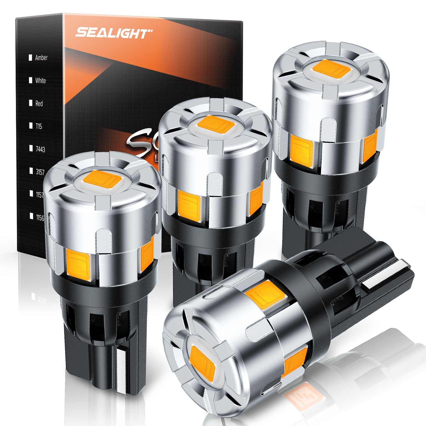 SEALIGHT 194 LED Bulb, T10 Amber License Plate Light, 2000K, Pack of 4