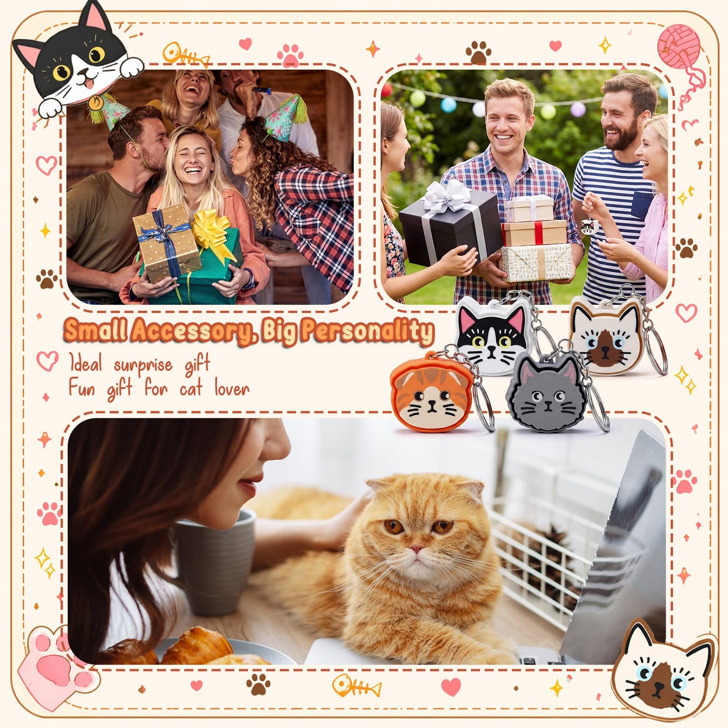 Kenning 12 Pcs Cat Clicker Fidget Keychain Bulk 3D Printed Sensory Clicker Fidget Toys for Adults Stress Relief Cat Party Favors Keychains for Birthday Goodie Bags Summer Giveaways Coworker Gifts