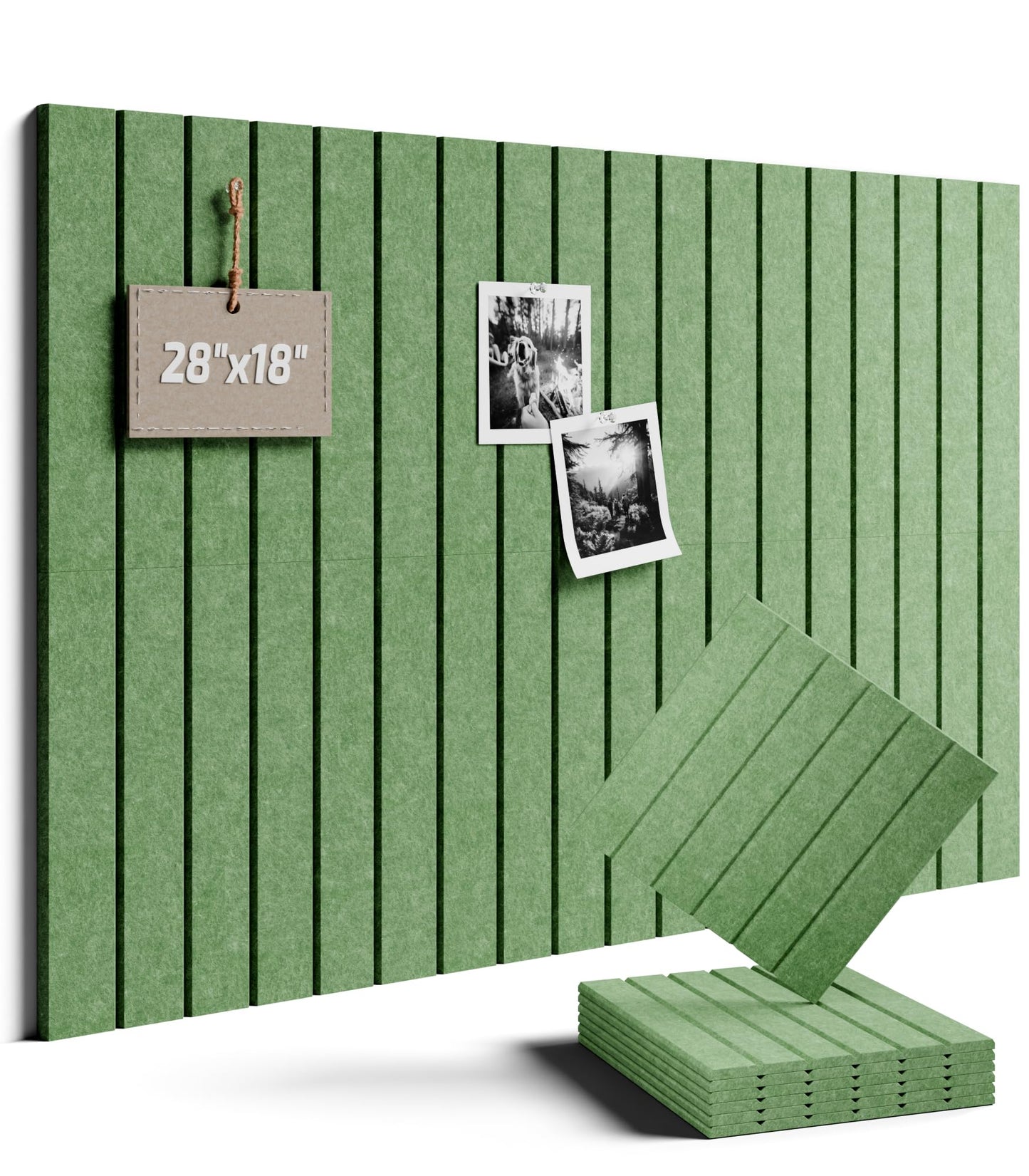 Felt Bulletin Board Tiles -28"x18" with 40 Adhesive Tabs, Cork Board Alternative for Office Decor, Push Pin Board Wall Organizer 6-Pack (Moss Green)