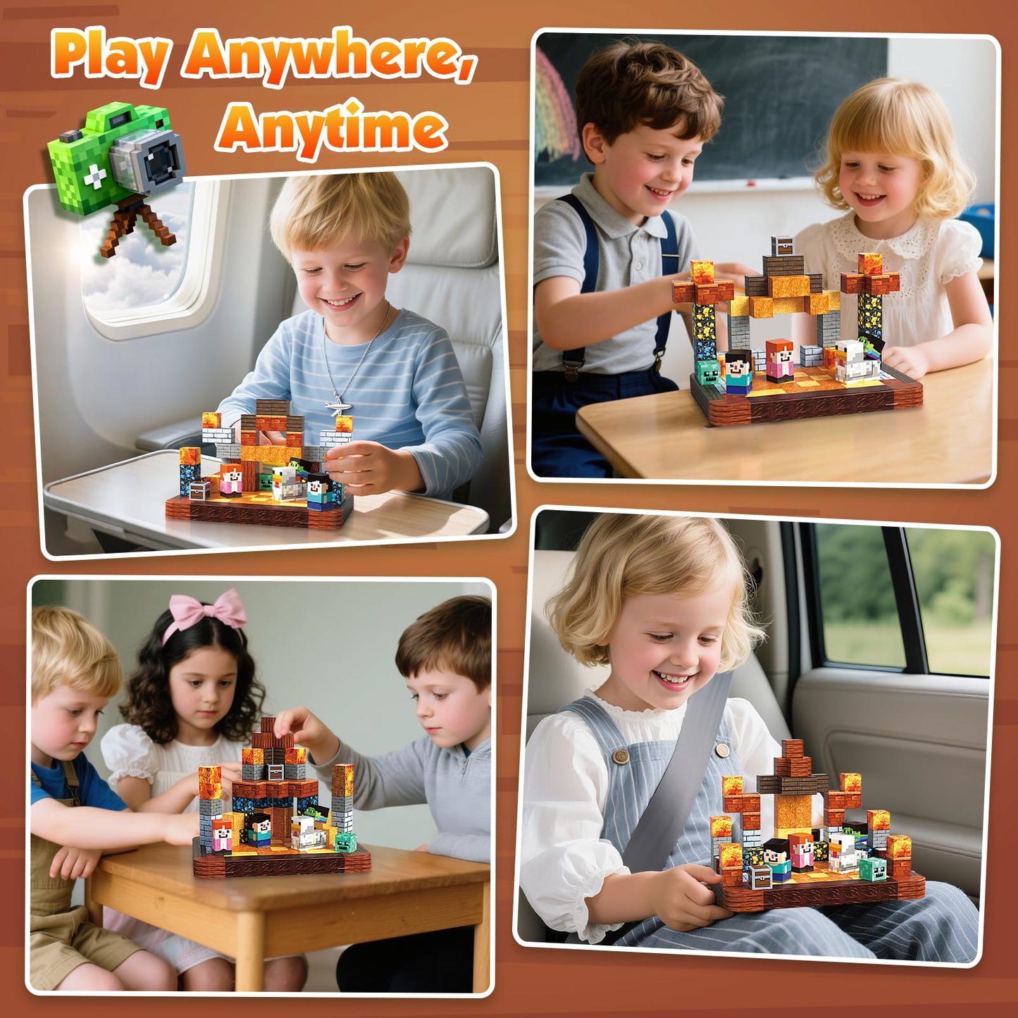 60 PCS Magnetic Blocks with Metal Box, 0.8in Mini Magnetic Building Cubes STEM Toys for Kids Ages 3+, Battle Stage Building Set, Educational Travel Toy for Boys and Girls, Christmas Birthday Gifts