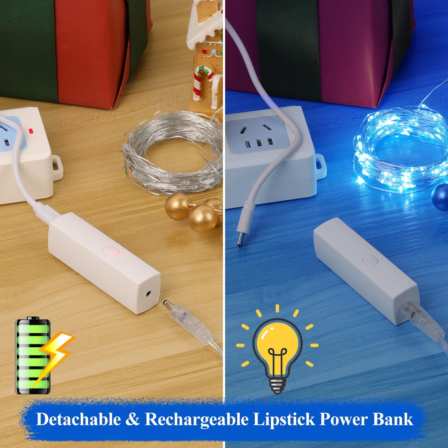 Lakumu LED String Lights, Rechargeable Battery Operated, Mini Twinkle Fairy Lights, 16FT Blue, Silver Plated Copper Wire, Model LH-CD-DC-001