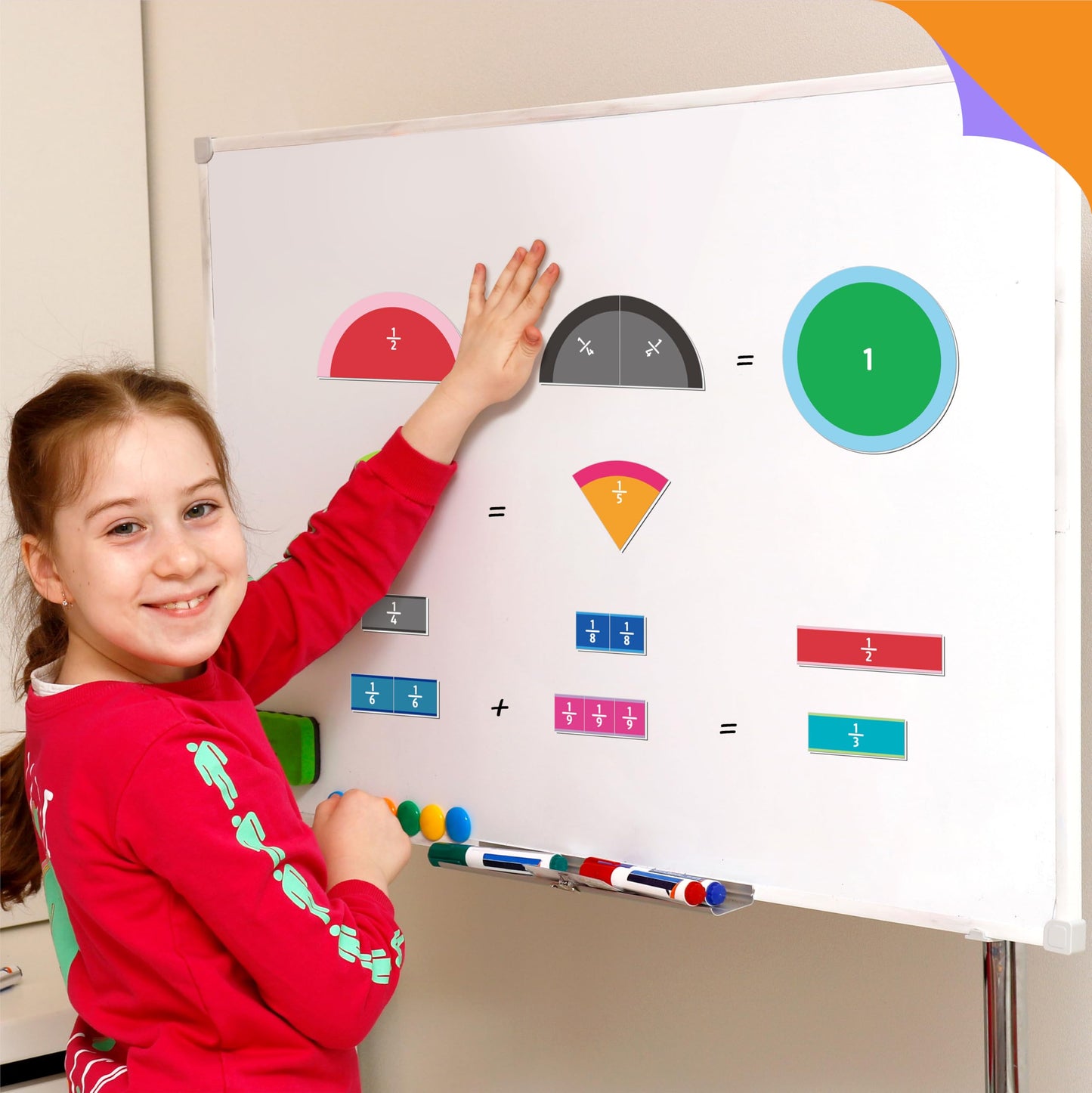 SpriteGru 156 PCS Magnetic Fraction Tiles Circles, Educational Math Magnets Learning Manipulative Fraction Bars Set for Preschool Elementary School