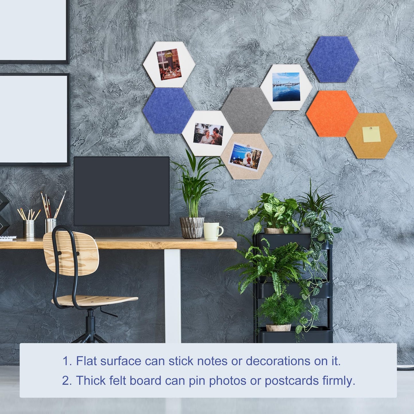 PATIKIL Felt Bulletin Board, 12"x10", 6 Packs Self Adhesive Hexagon Felt Tiles for Sound Proofing Wall Panels for Home Office Recording Studio,Game Room, Deep Gray